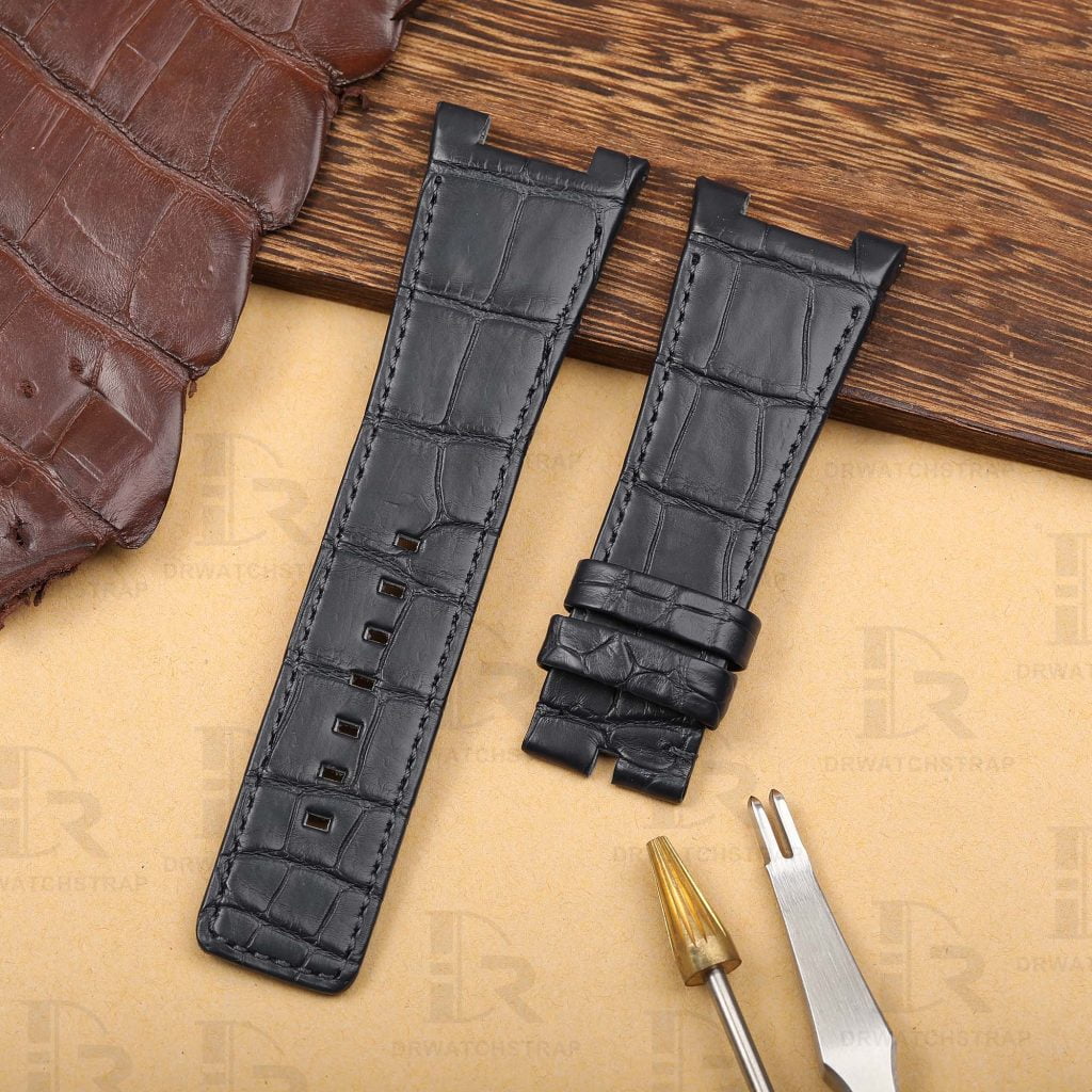 Custom Genuine handmade black alligator crocodile Belly-scale Quickswitch leather strap and watch band replacement 19mm 20mm for Cartier Roadster Chronograph, XL, 2510, GMT 19mm 20mm mens and womens watch for sale, quick release systoem easy change between rubber, kevlar and braceleet straps - Shop the premium straps and watch bands Free shipping to US, UK and whole world