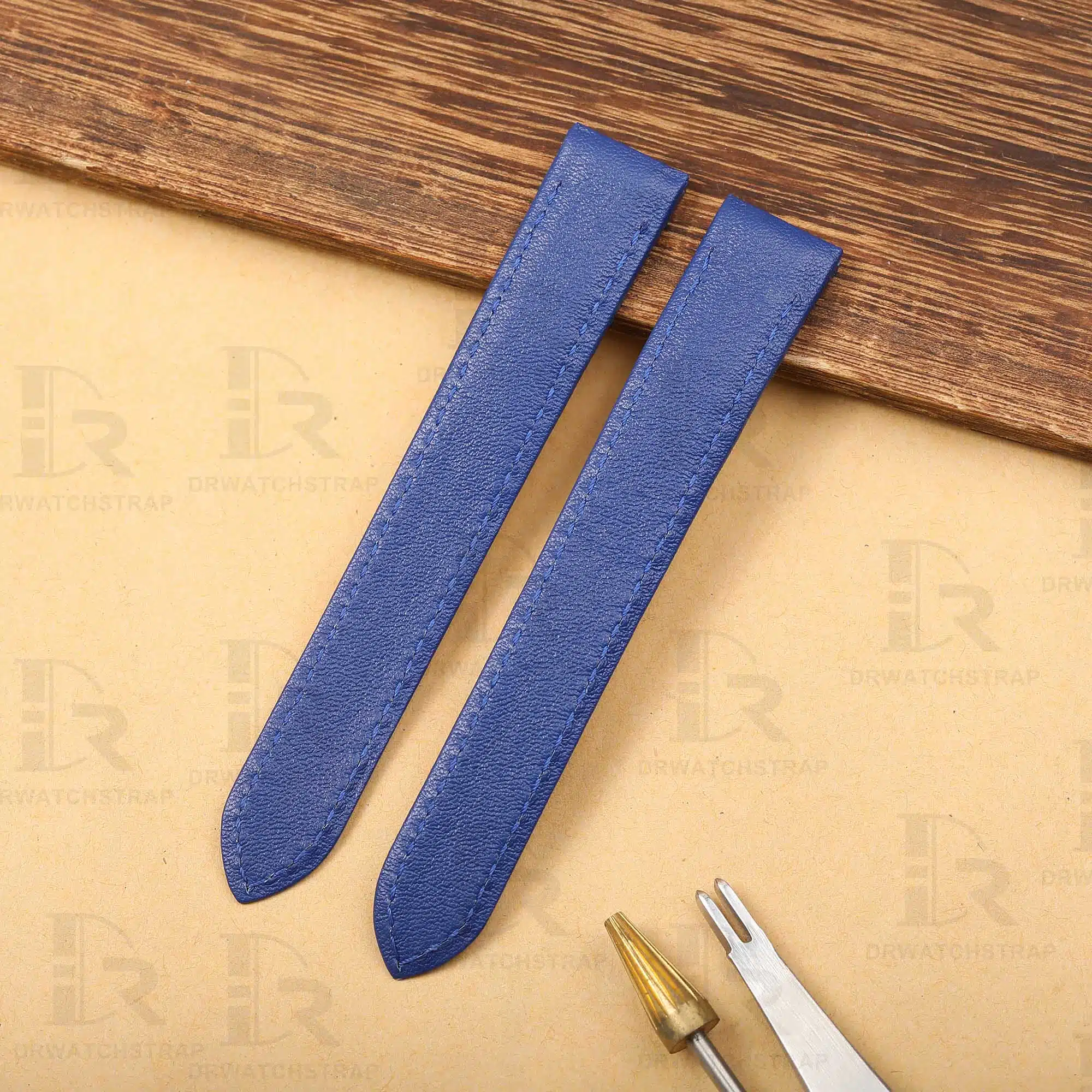 Buy Custom Cartier Santos Galbée leather straps Blue Calfskin watchband 14mm 16mm 18mm 19mm (1)