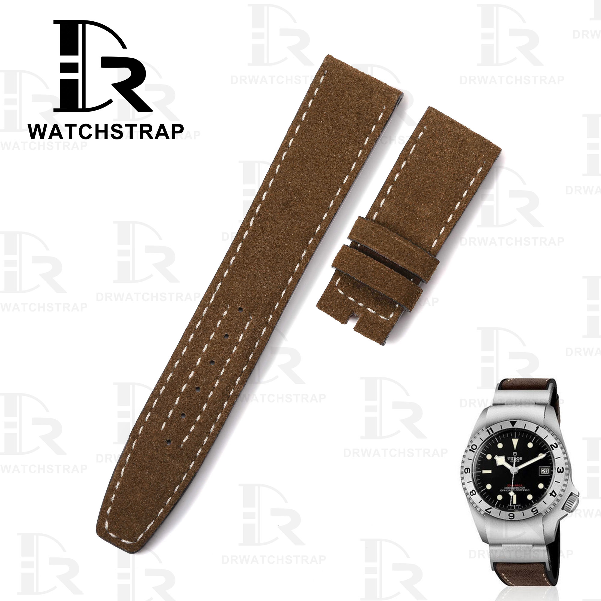 Buy Custom black bay p01 tudor straps Brown Suede leather watch band replacement 20mm (1)