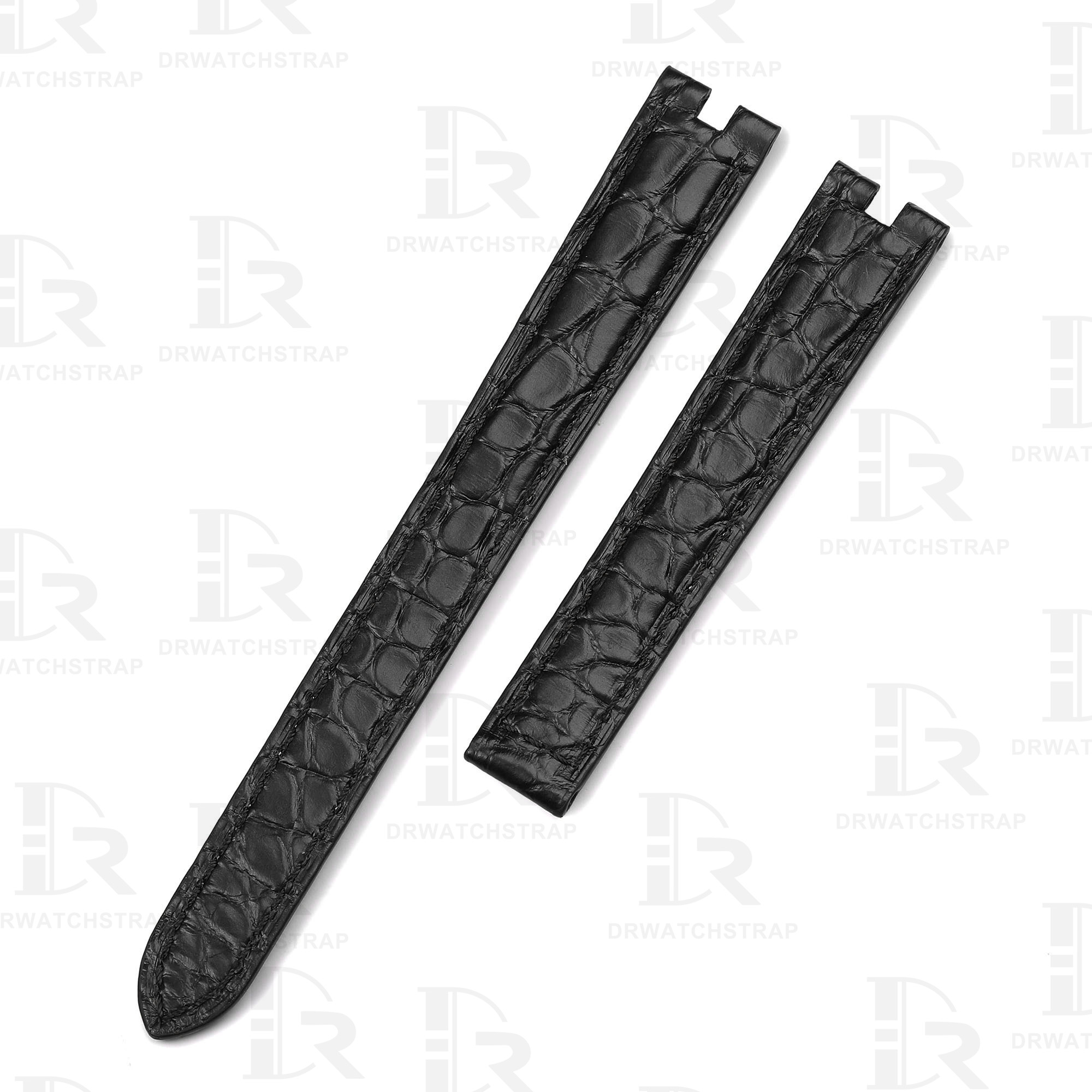 Custom Cartier vendome Must De Round scale American Alligator Black leather watch strap 14mm 16mm replacement watch straps