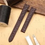 Custom alligator Brown Roun-Scale leather watch strap replacement for Cartier Ronde & Tank Solo watch band