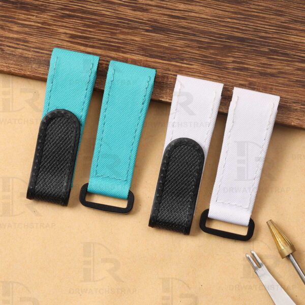 Buy Custom Cartier Santos 100 White Blue nylon velcro strap 20mm 23mm 24mm replacement watch straps