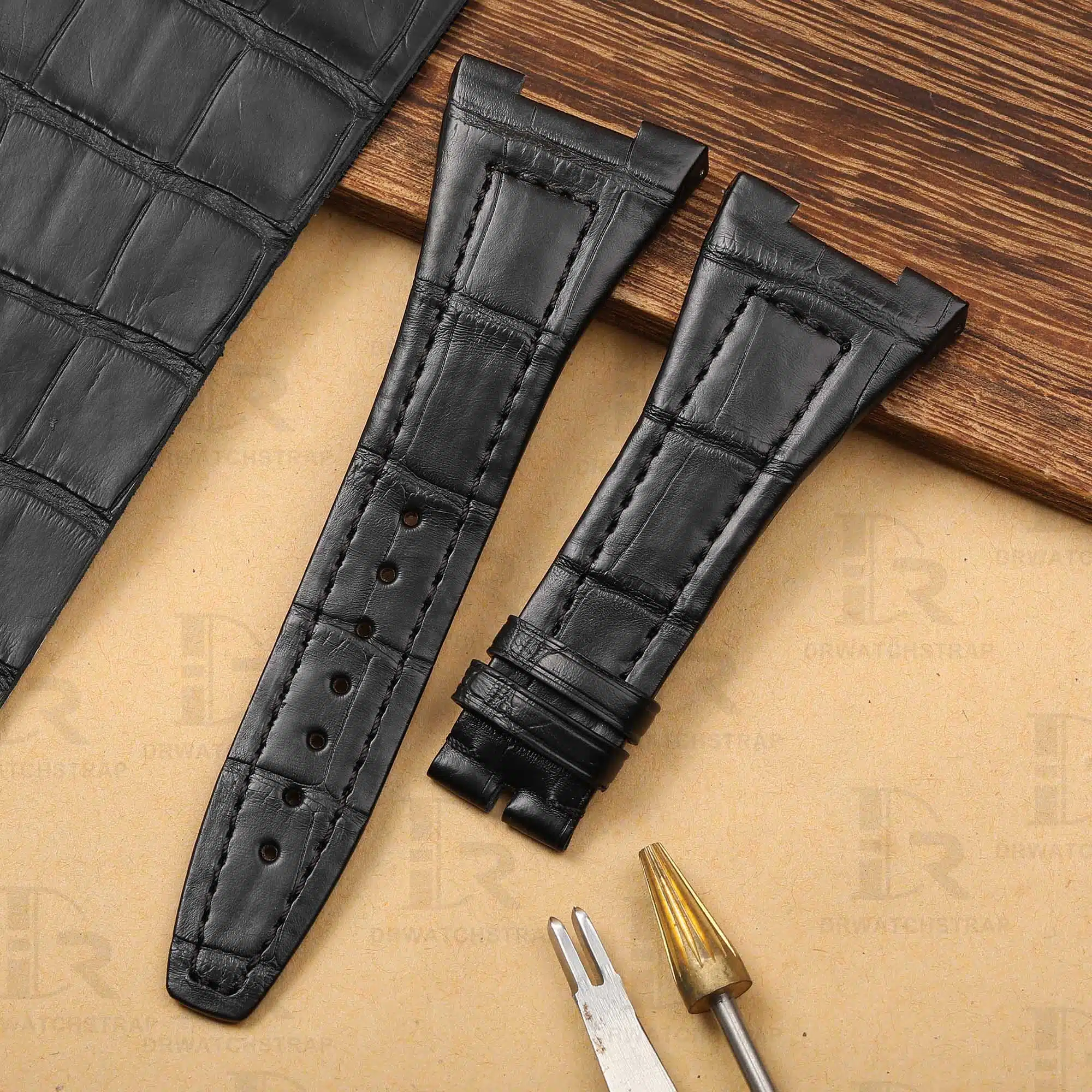 Buy Custom IWC Da Vinci vintage iw546101 Black Leather straps 32mm Replacement watch bands (3)