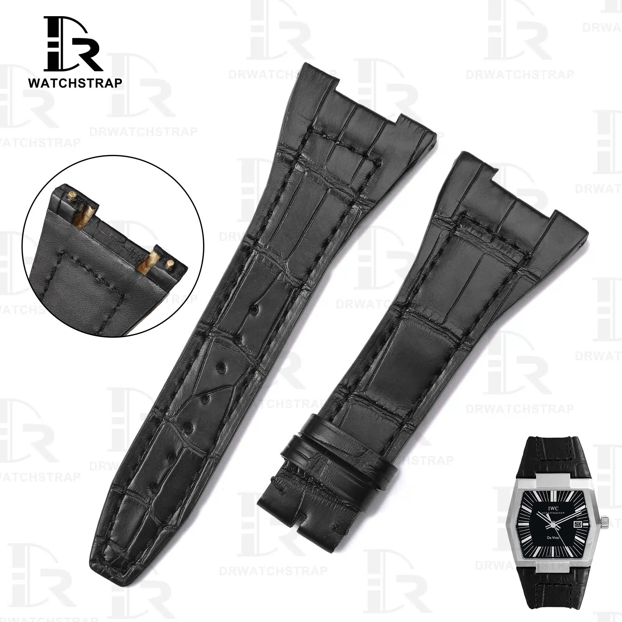 Buy Custom IWC Da Vinci vintage iw546101 Black Leather strap 32mm Replacement watch band (1)