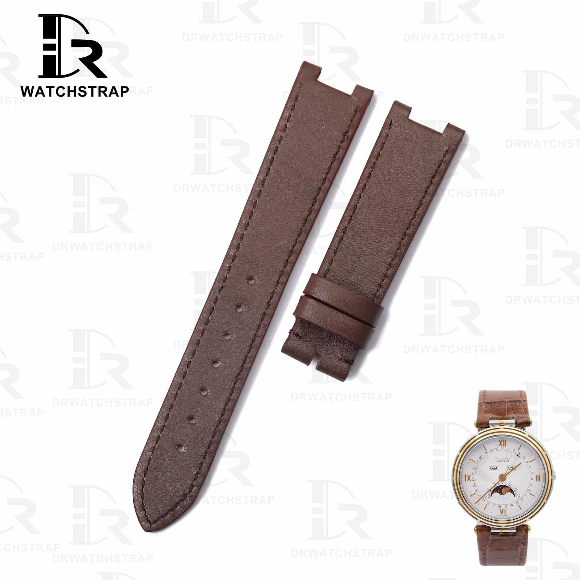 Custom Brown Calfskin leather strap Van Cleef & Arp els la Collection Moonphase 35001 ladies 18mm replacement watch band (4)
