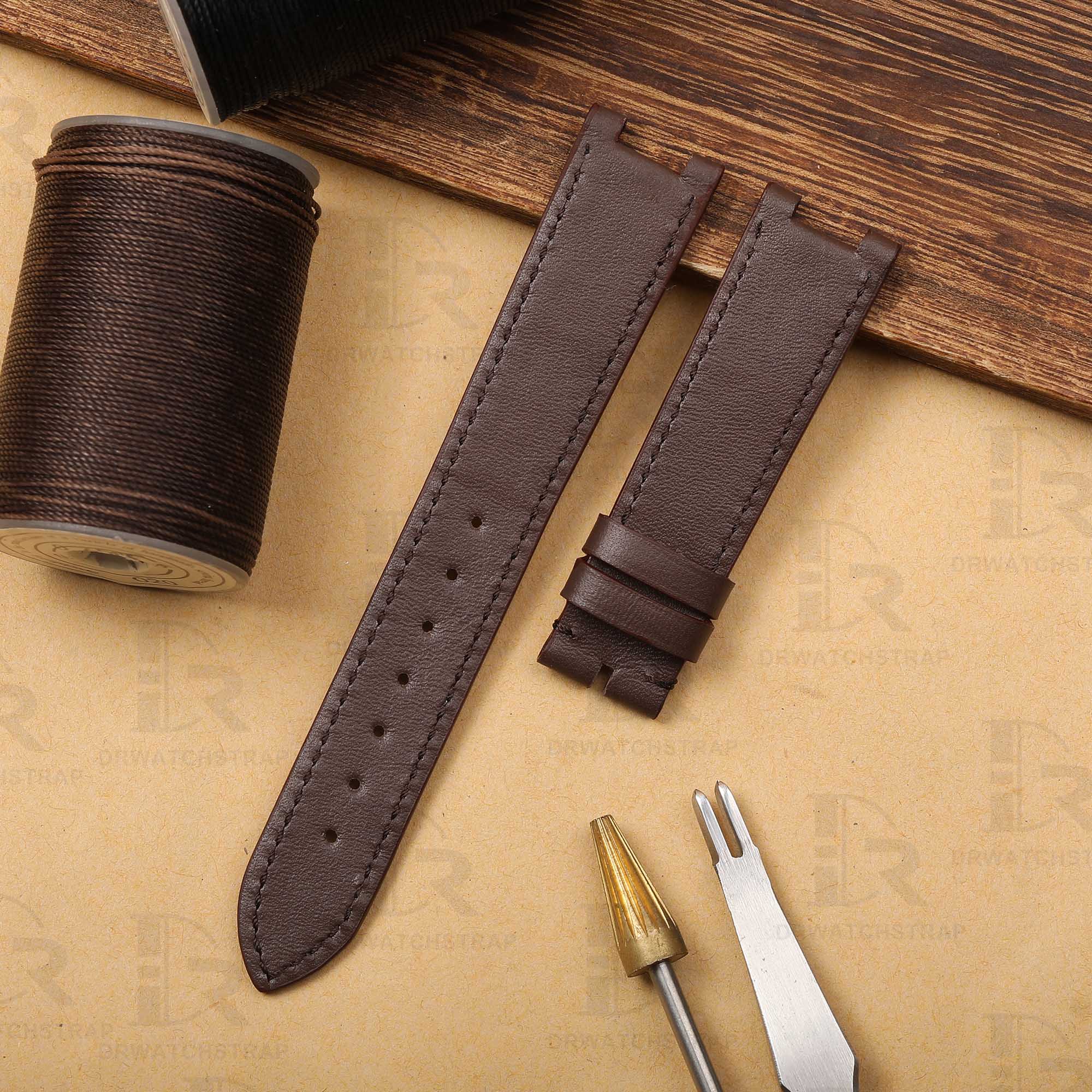 Custom Brown Calfskin leather strap Van Cleef & Arp els la Collection Moonphase 35001 ladies 18mm replacement watch straps (1)