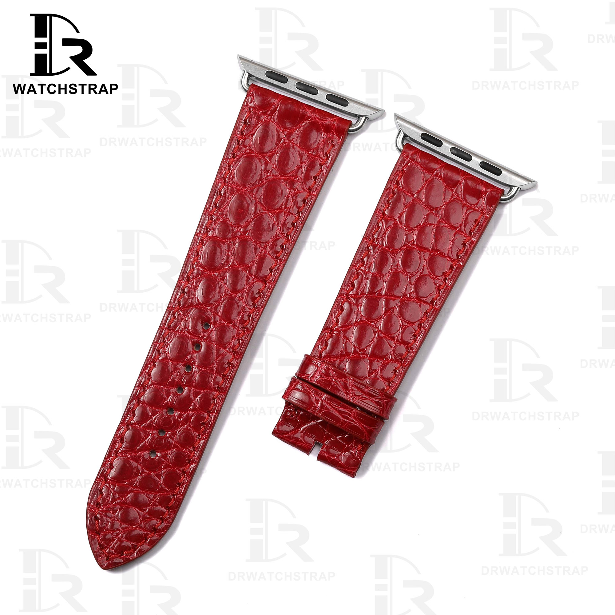 Buy Custom Apple watch band Red Round scale American Alligator 38mm 40mm 42mm 44mm Handmade straps (1)