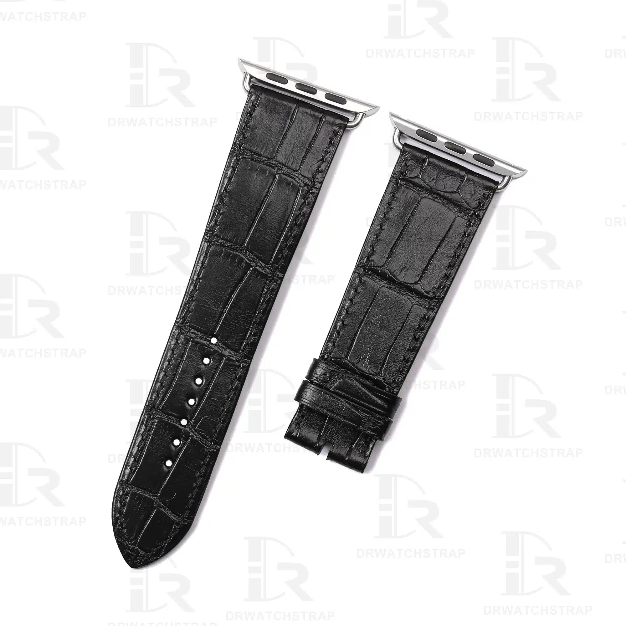 Buy Custom Apple watch strap Black Belly Scale American Alligator 38mm 40mm 42mm 44mm Handmade watch band (1)