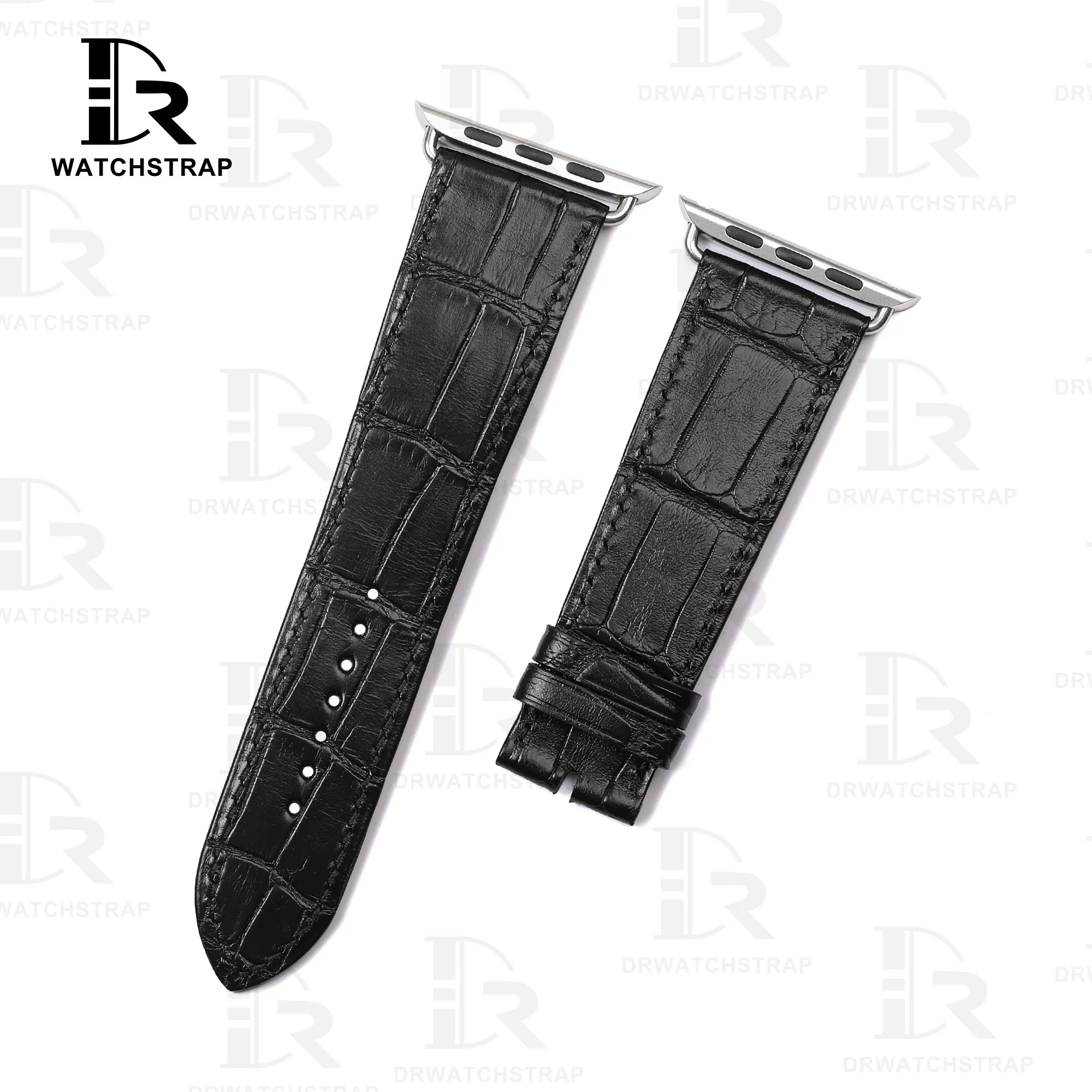 Buy Custom Apple watch strap Black Belly Scale American Alligator 38mm 40mm 42mm 44mm Handmade watch bands (1)