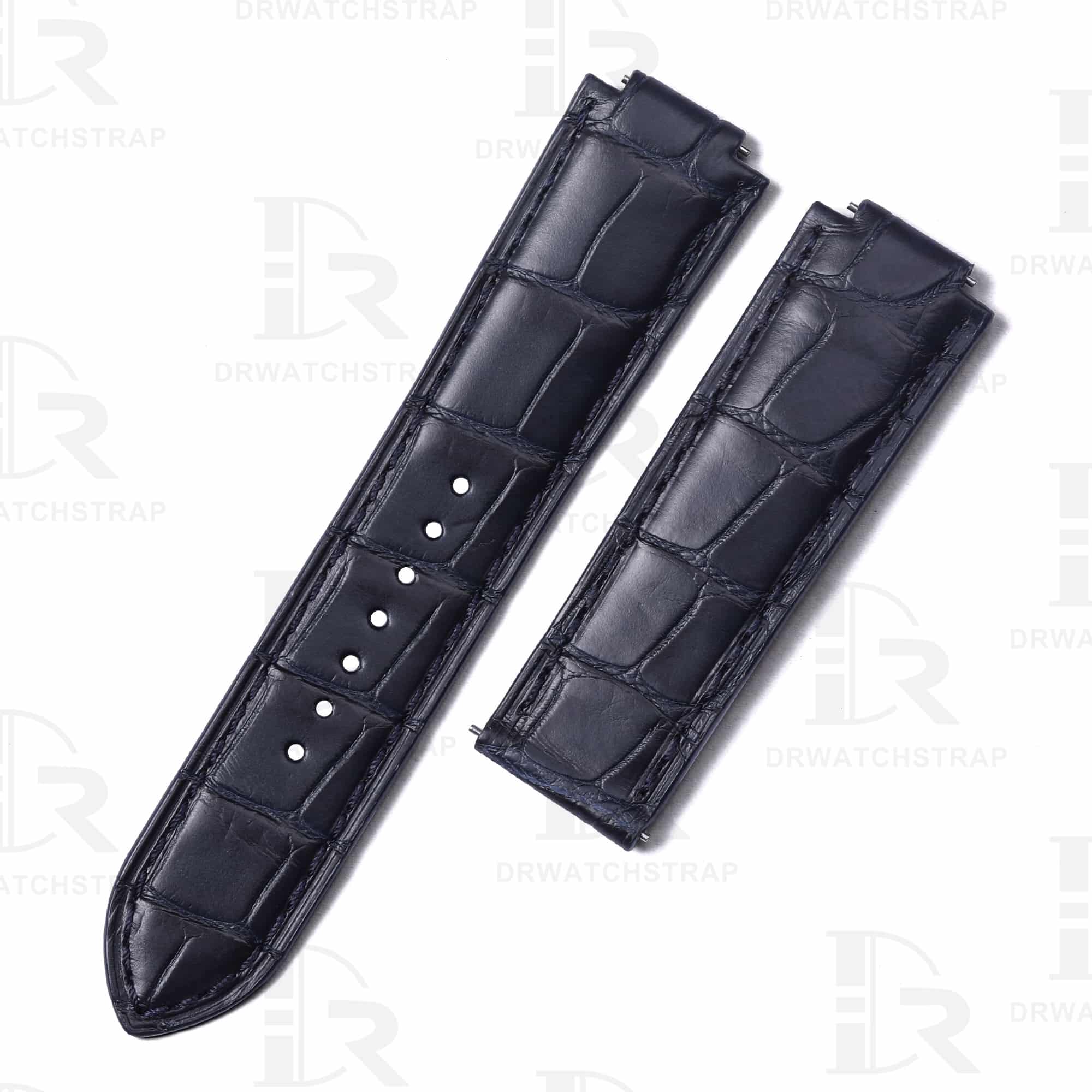 Buy Custom Cartier Ballon Bleu watch leather strap Dark Blue Belly Scale American Alligator Deployant clasp with push button buckle watchband