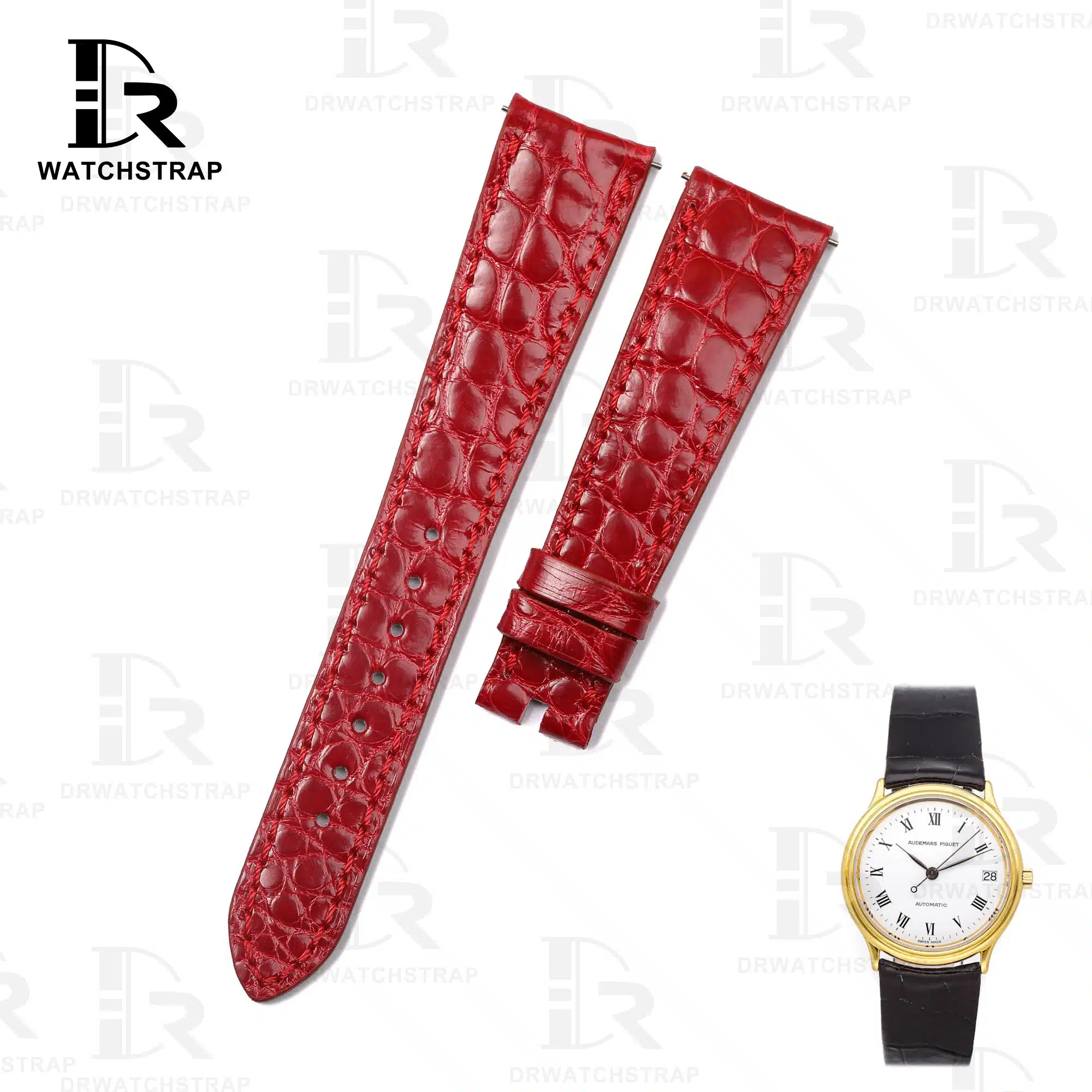 Buy custom Round scale American Alligator Red Leather straps Audemars Piguet classic watch strap 18mm Handmade (1)