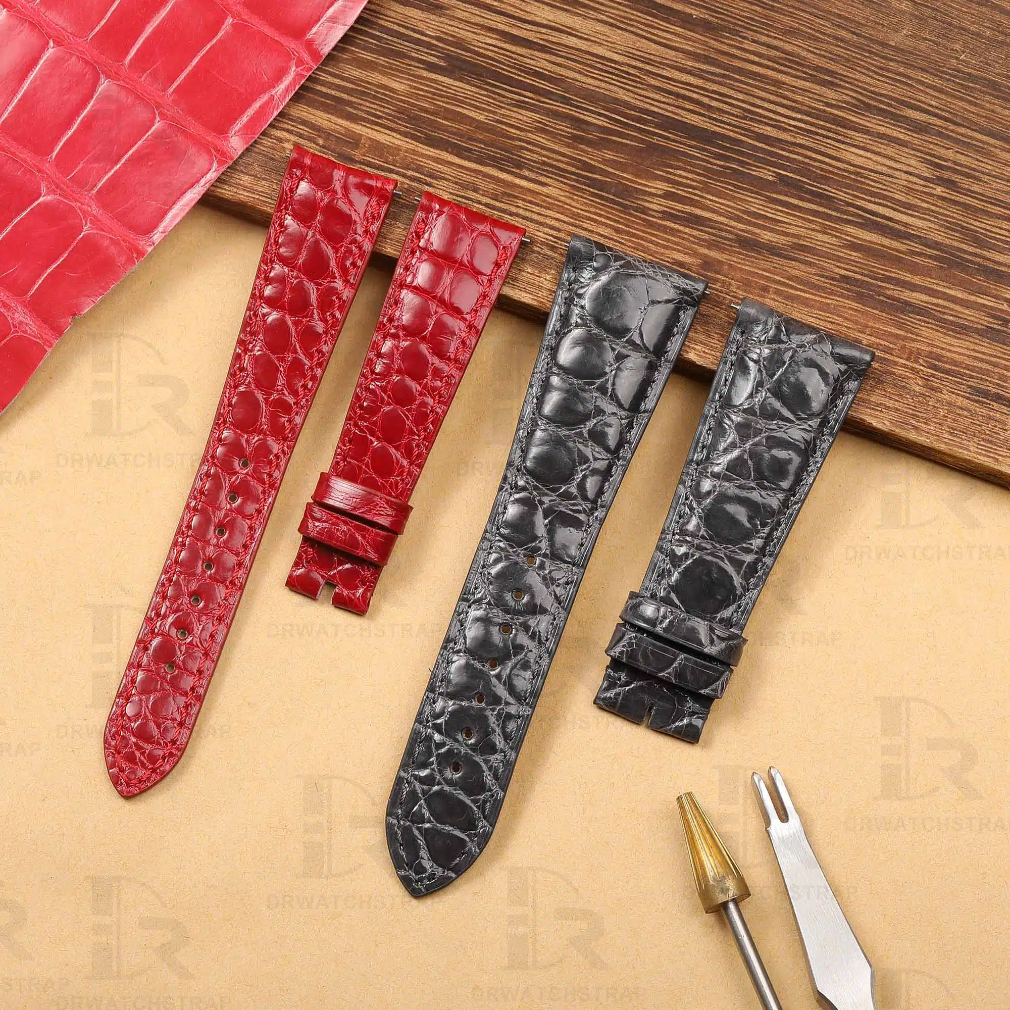 Buy custom Round scale American Alligator Red Leather watch bands Audemars Piguet classic watch strap 18mm Handmade (1)