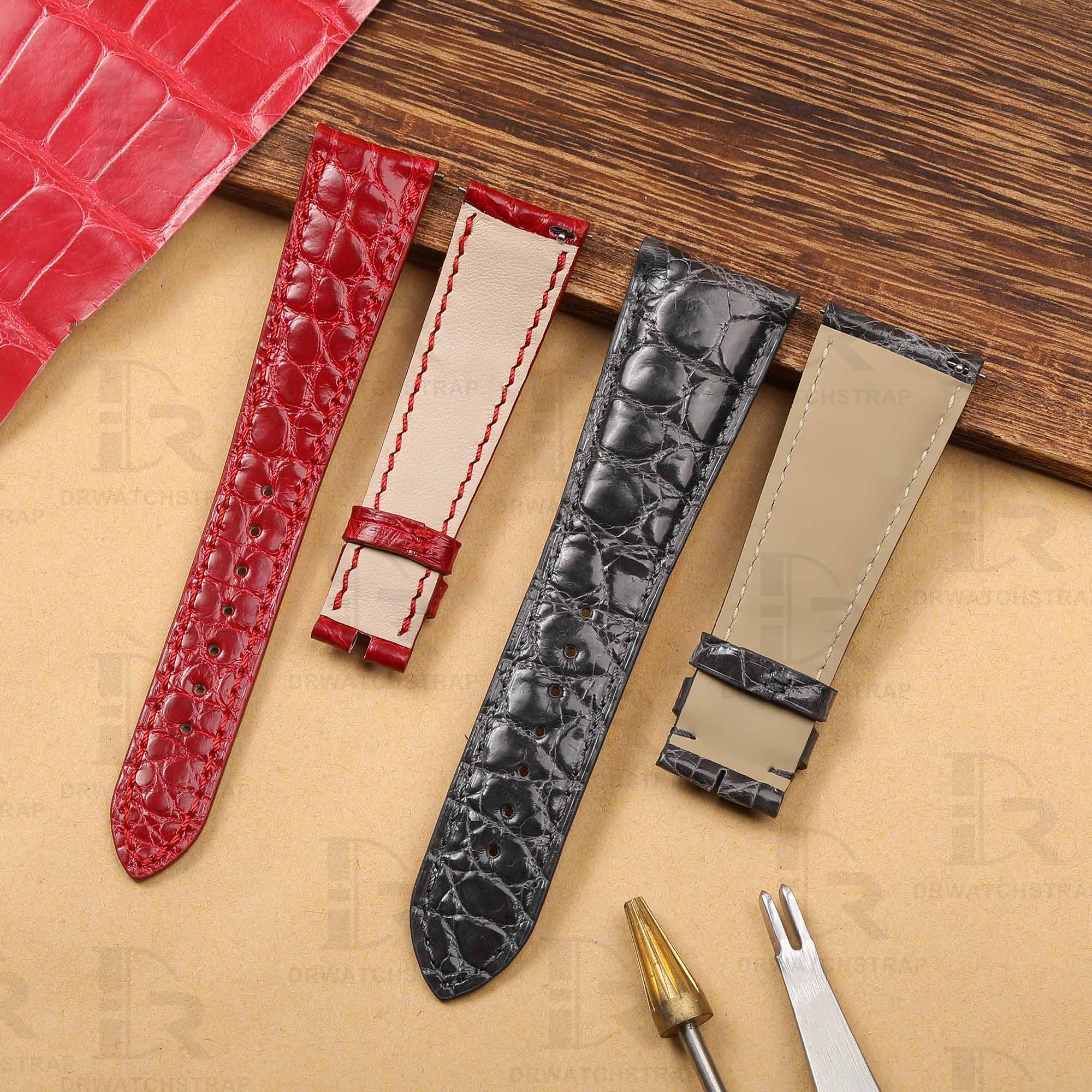 Buy custom Round scale American Alligator Red Leather watchbands Audemars Piguet classic watch strap 18mm Handmade (1)