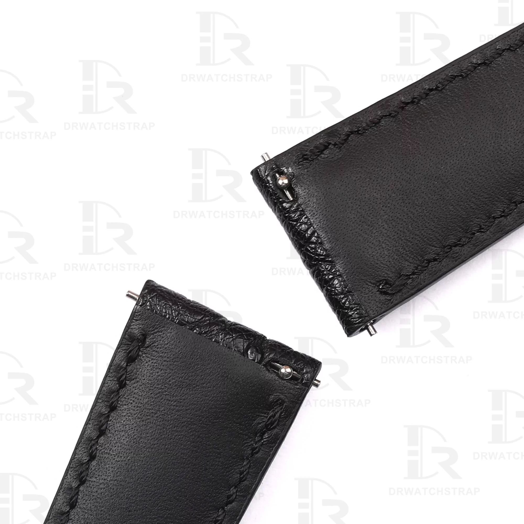 Custom Ostrich leather watch band black strap for Blancpain Villeret Complete Calendar 6263A-3642 handmade 20mm strap (2)