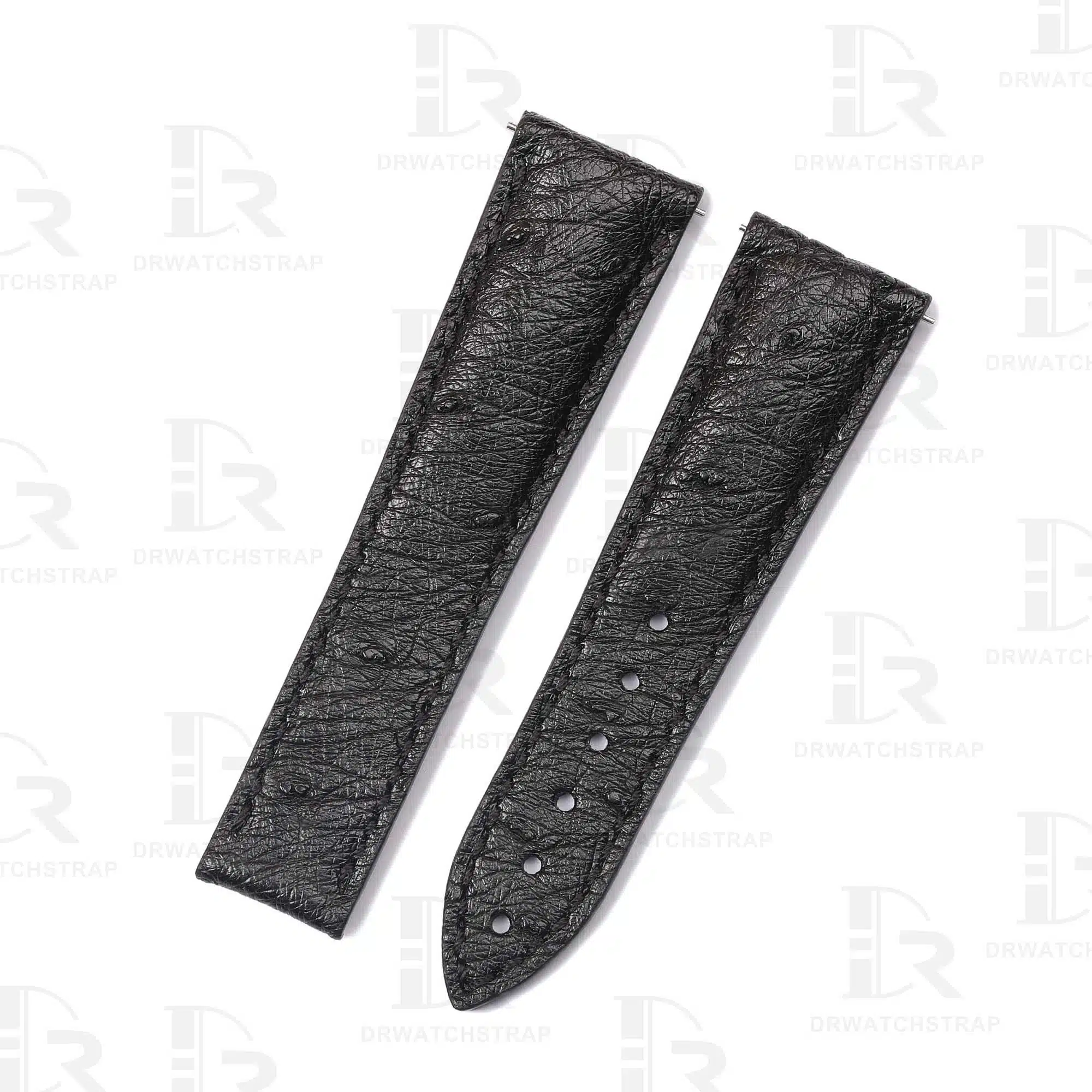 Custom Ostrich leather watch band black strap for Blancpain Villeret Complete Calendar 6263A-3642 handmade 20mm straps (1)