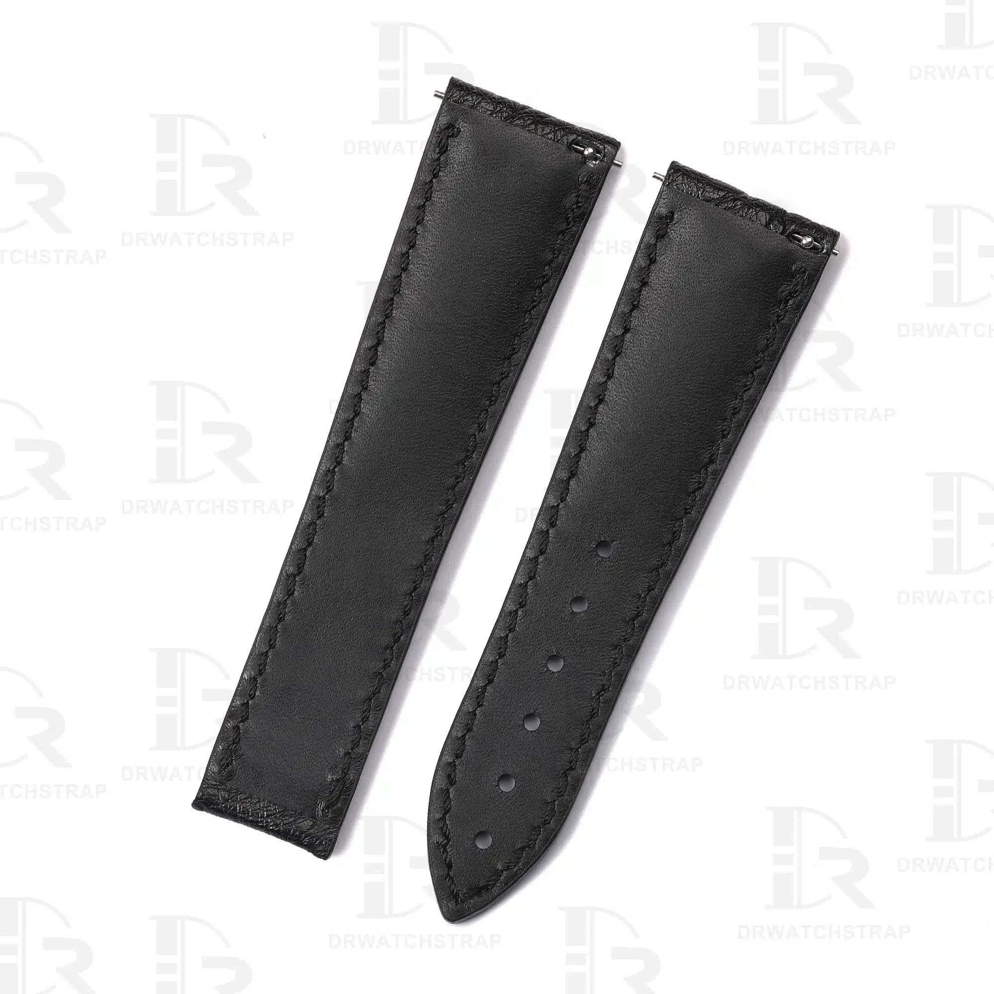 Custom Ostrich leather watch band black strap for Blancpain Villeret Complete Calendar 6263A-3642 handmade 20mm straps (2)