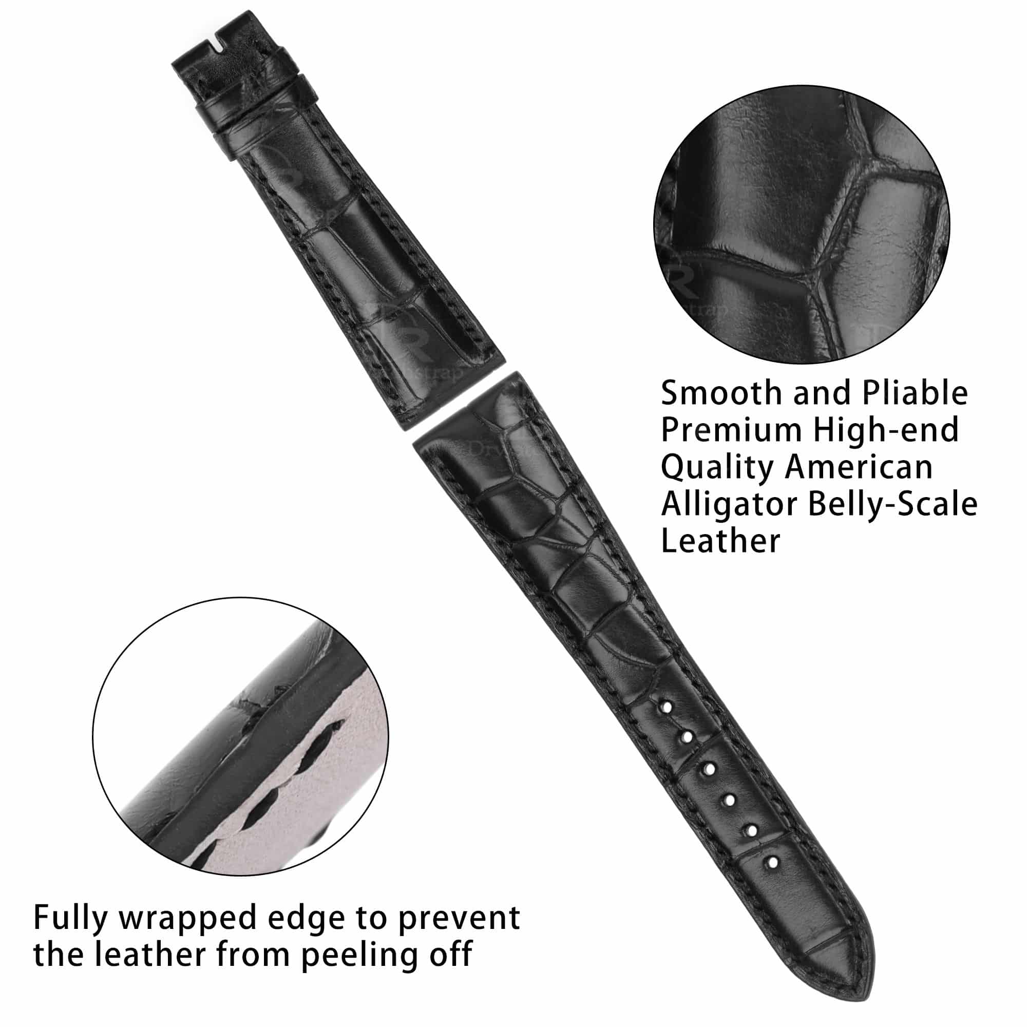 Custom black alligator leather watch band for VACHERON CONSTANTIN Malte strap