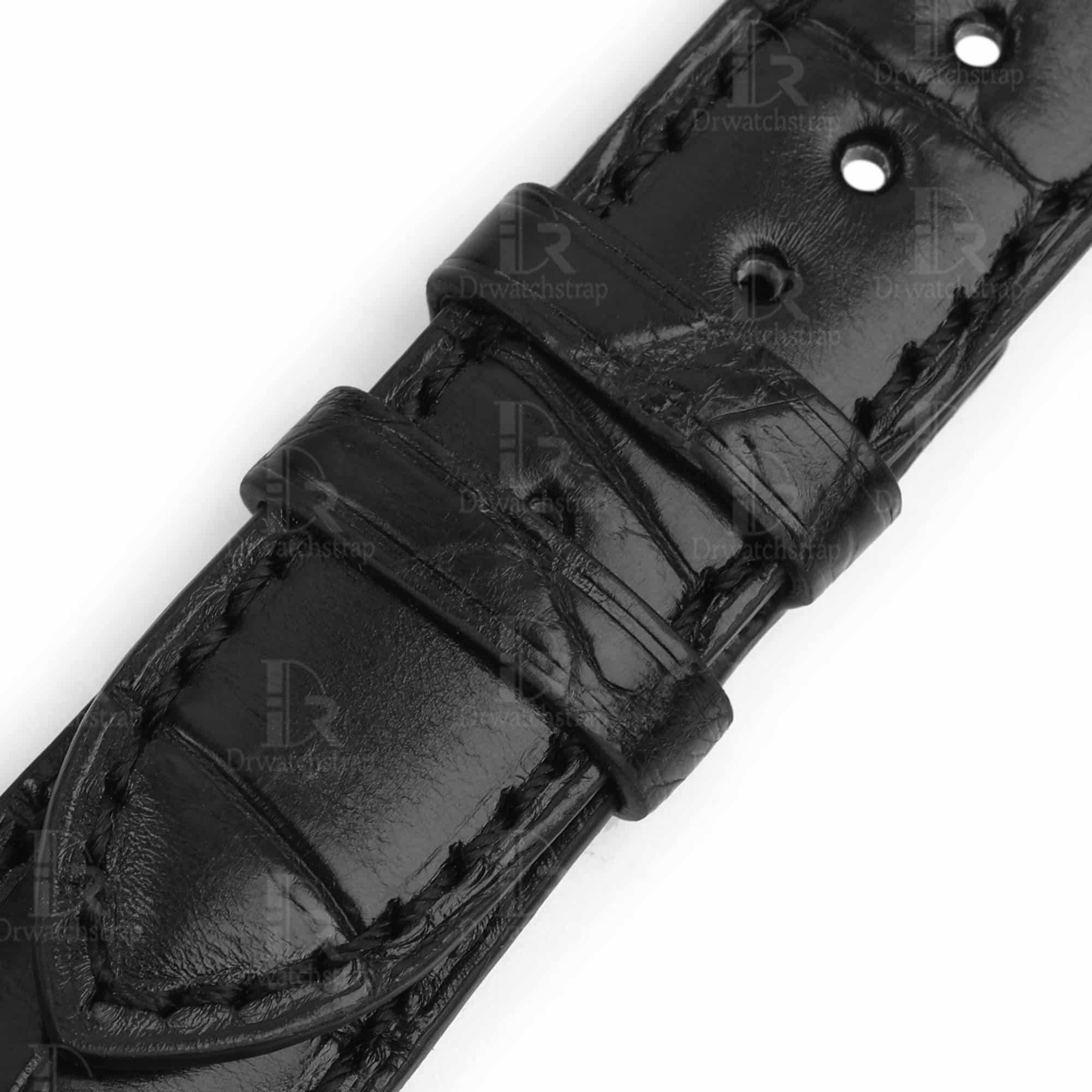 Custom black alligator leather watch band for VACHERON CONSTANTIN Malte strap