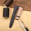 Custom curved leather watch strap 20mm black calfskin red stitching (7)
