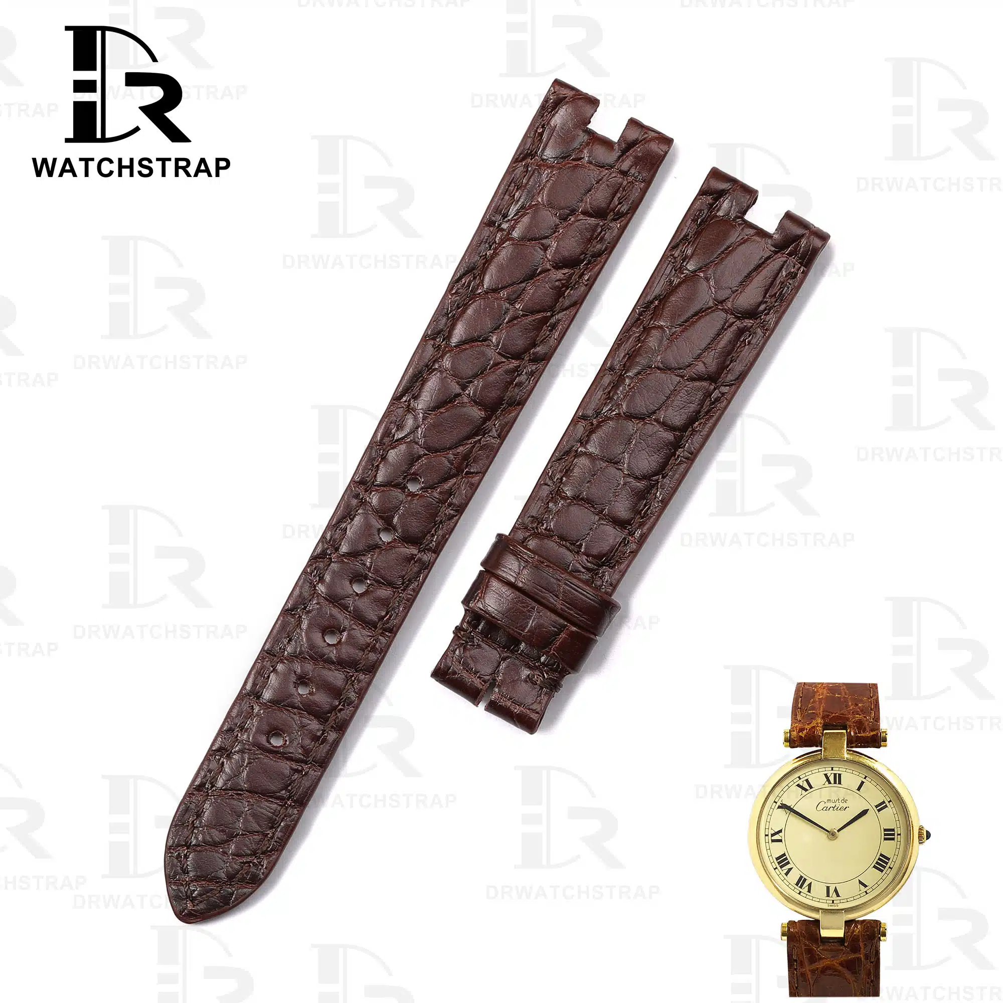 Handmade Custom Vintage Cartier Vendome straps Dark Brown Round scale American Alligator watch bands (1)