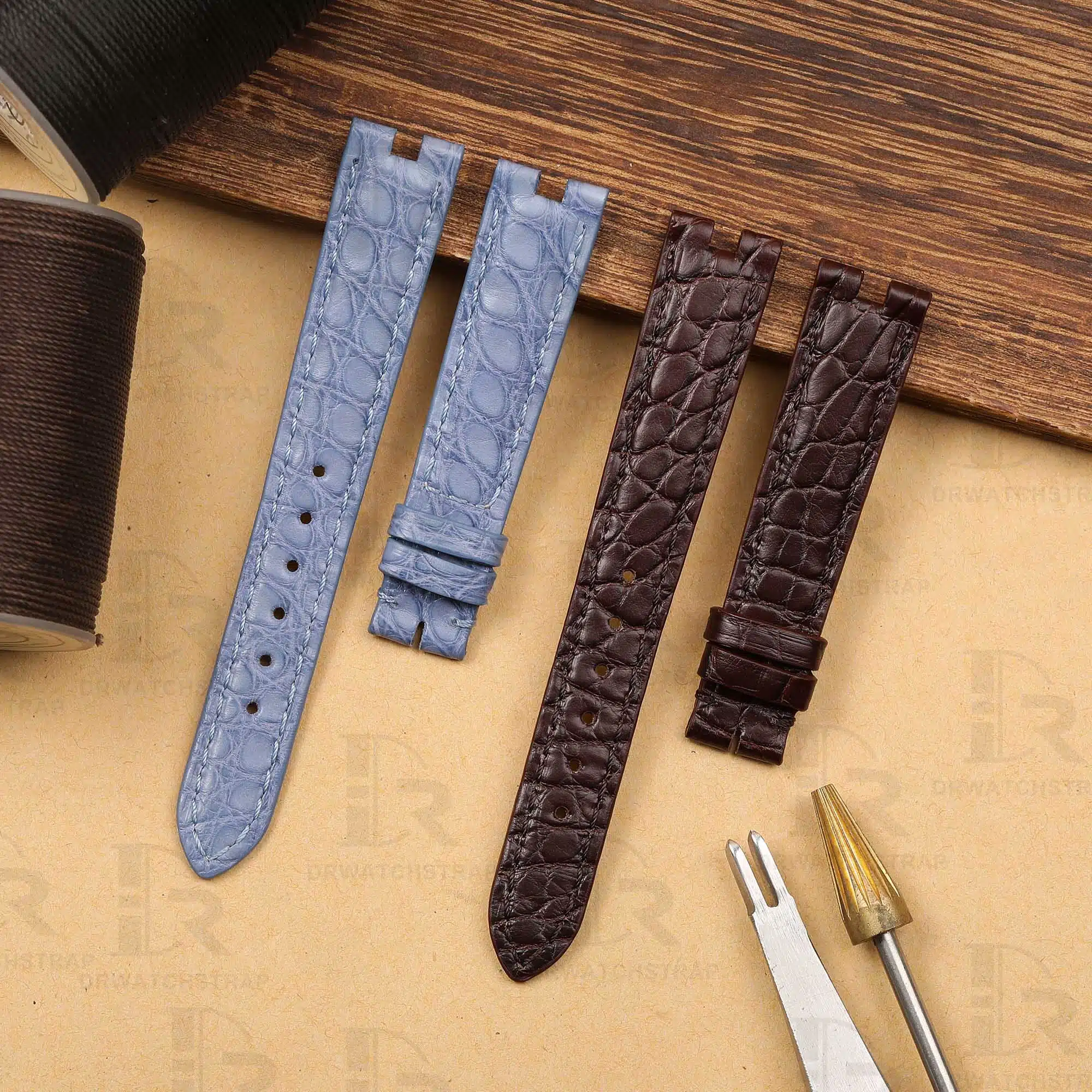 Handmade Custom Vintage Cartier Vendome straps Dark Brown Round scale American Alligator watch strap (1)