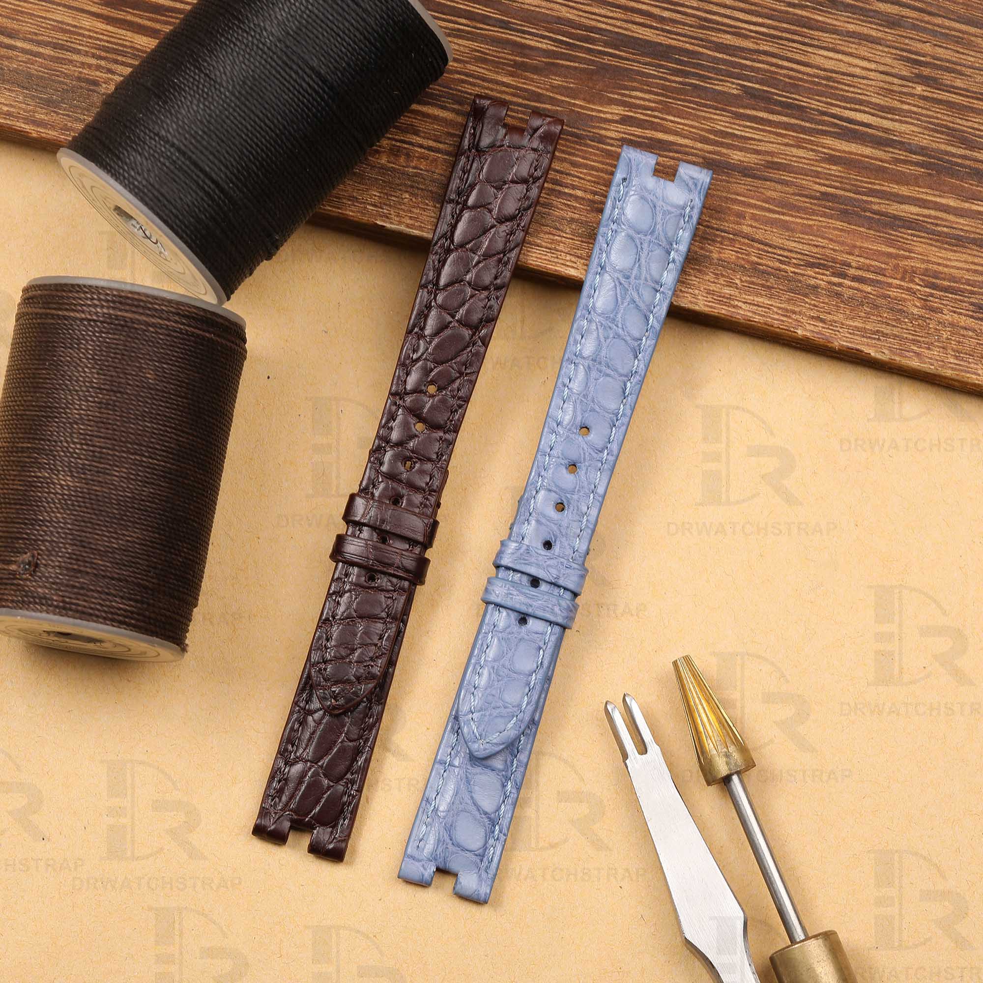 Handmade Custom Vintage Cartier Vendome straps Dark Brown Round scale American Alligator watch strap (3)