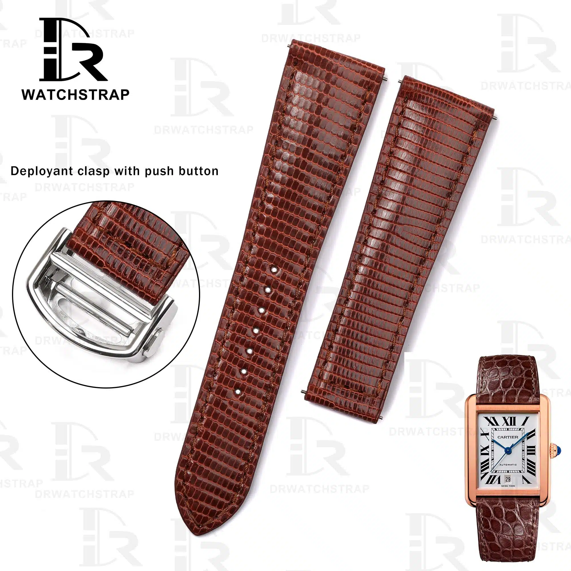 Replacement Cartier tank Lizard leather Brown strap 16mm 17.5mm 18mm 20mm 23mm watch band (1)