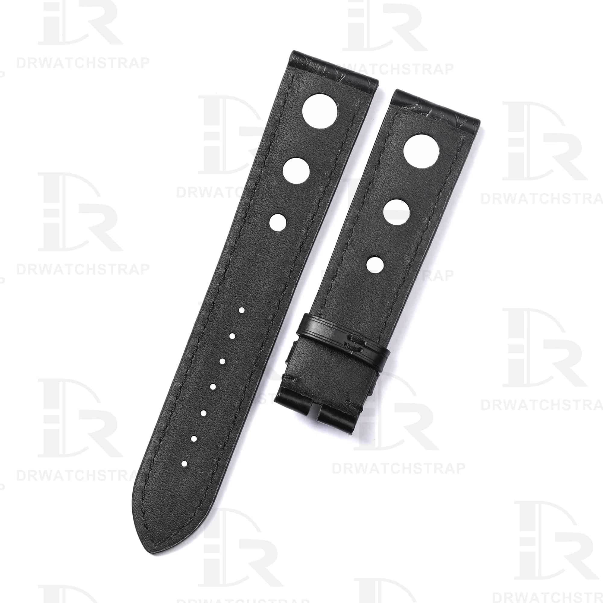 Buy Custom Black American Alligator Leather watch strap for Chopard Mille Miglia with 3 holes 19mm 20mm 23mm Handmade watchbands for sale (2)