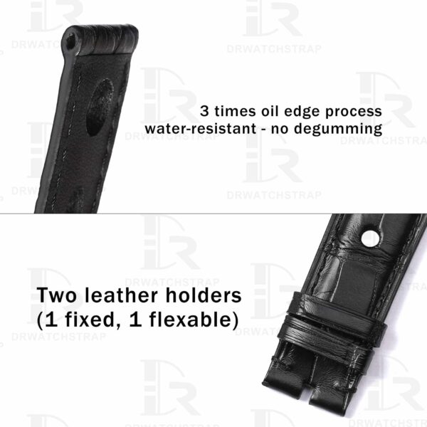Buy Custom Black American Alligator Leather watch strap for Chopard Mille Miglia with 3 holes 19mm 20mm 23mm Handmade watchbands for sale (3)