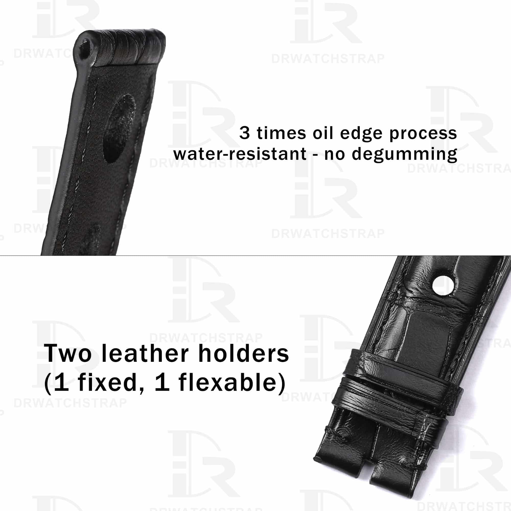 Buy Custom Black American Alligator Leather watch strap for Chopard Mille Miglia with 3 holes 19mm 20mm 23mm Handmade watchbands for sale (3)