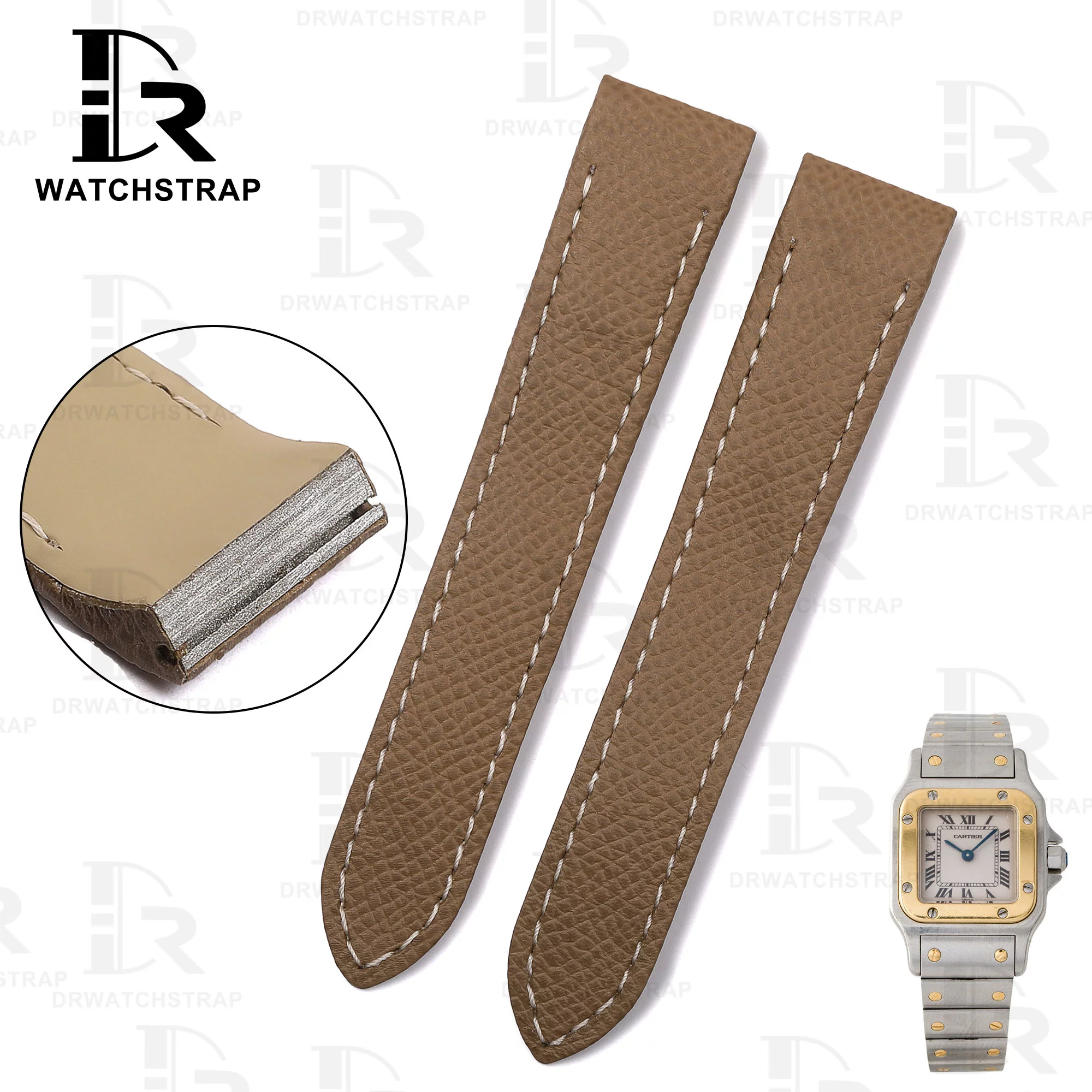 Buy Custom Cartier santos galbée xl straps handmade Grey Epsom Calfskin leather watch band (1)