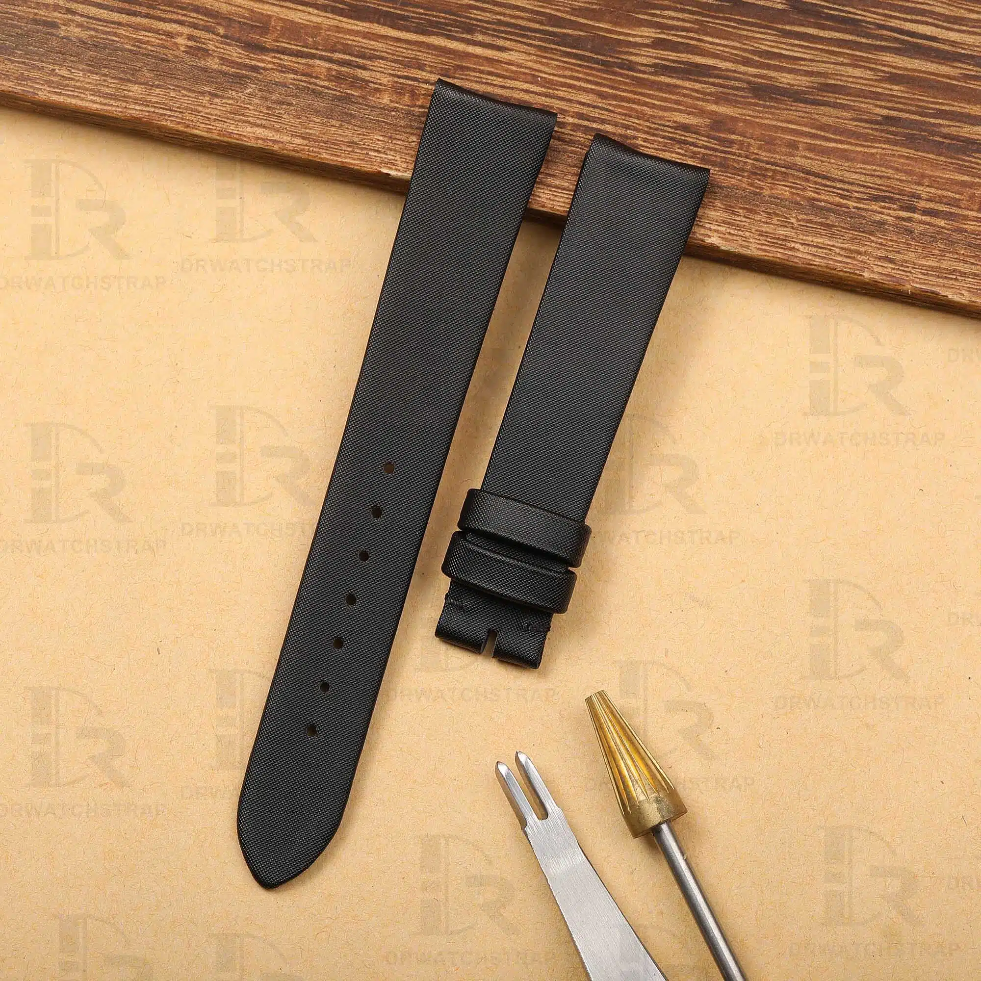 Buy Custom Curved End Black Satin watch strap for sale 20mm 21mm 22mm Handmade Satin straps (1)