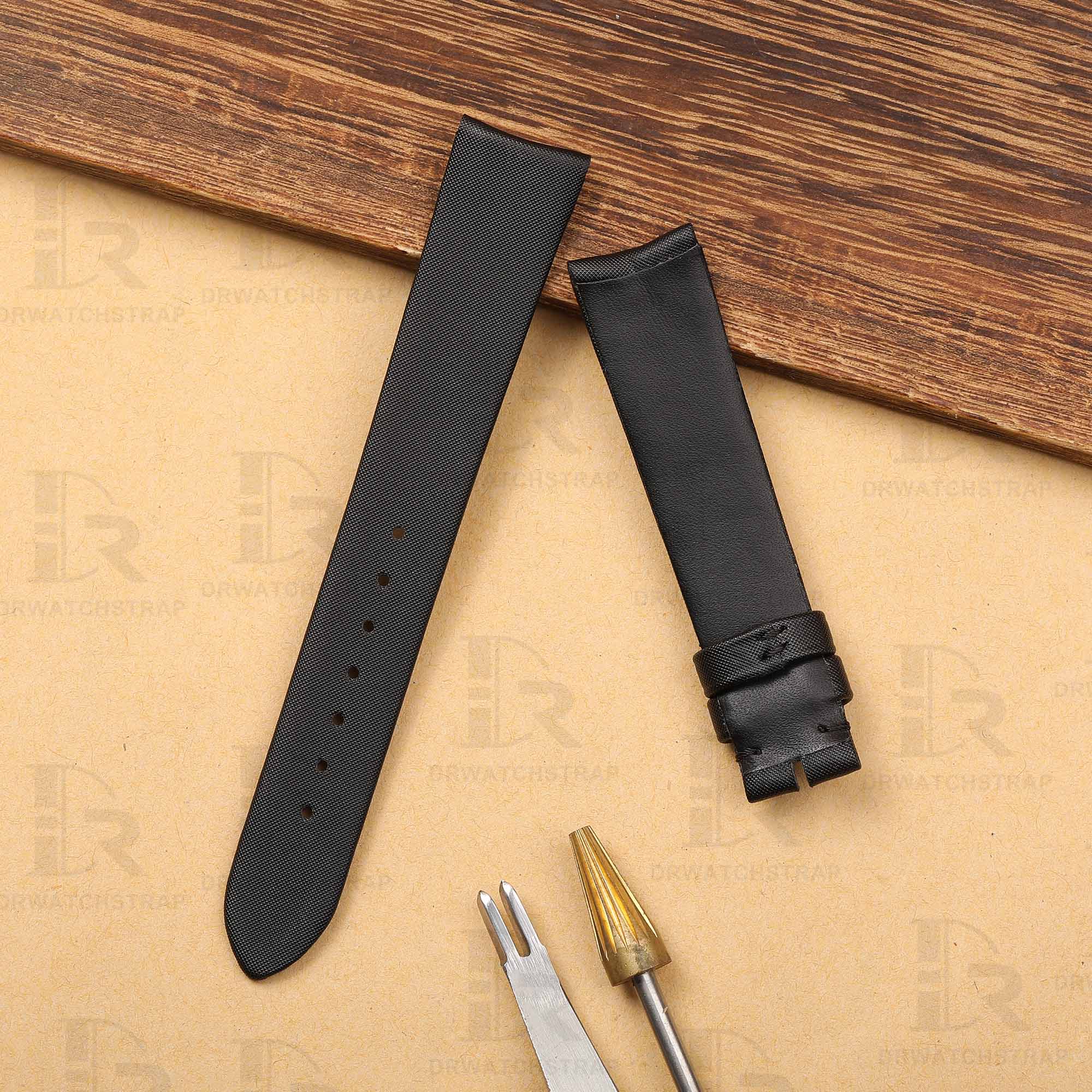 Buy Custom Curved End Black Satin watch strap for sale 20mm 21mm 22mm Handmade Satin watch band (1)