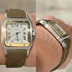 Cartier Santos quickswitch leather watch strap replacement with an interchangeable system and red black brown blue green orange and more colors leather watchbands available