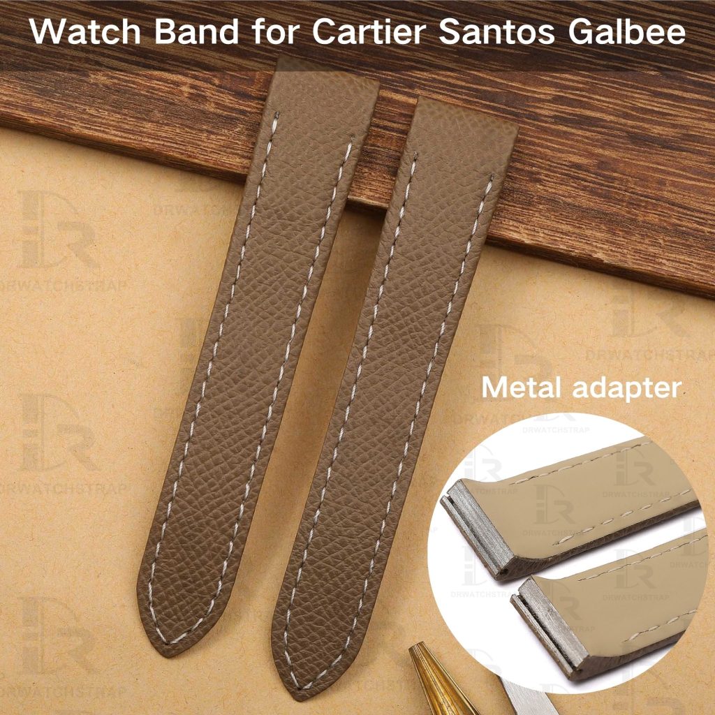 Cartier Santos Galbee with metal adapter insert connector brown epsom leather watch band replacement strap