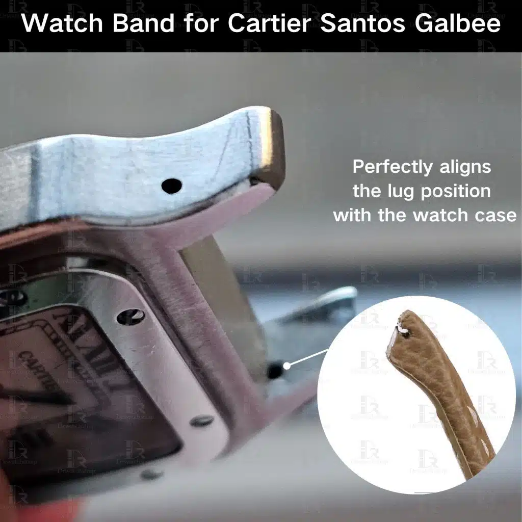 Cartier Santos Galbee with metal adapter insert connector brown epsom leather watch band replacement strap perfect fit