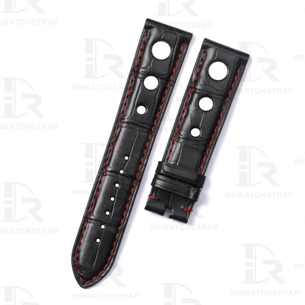 Custom Black American Alligator Leather watch strap for Chopard Mille Miglia with 3 holes 19mm 20mm 23mm Handmade watchbands for sale (6)