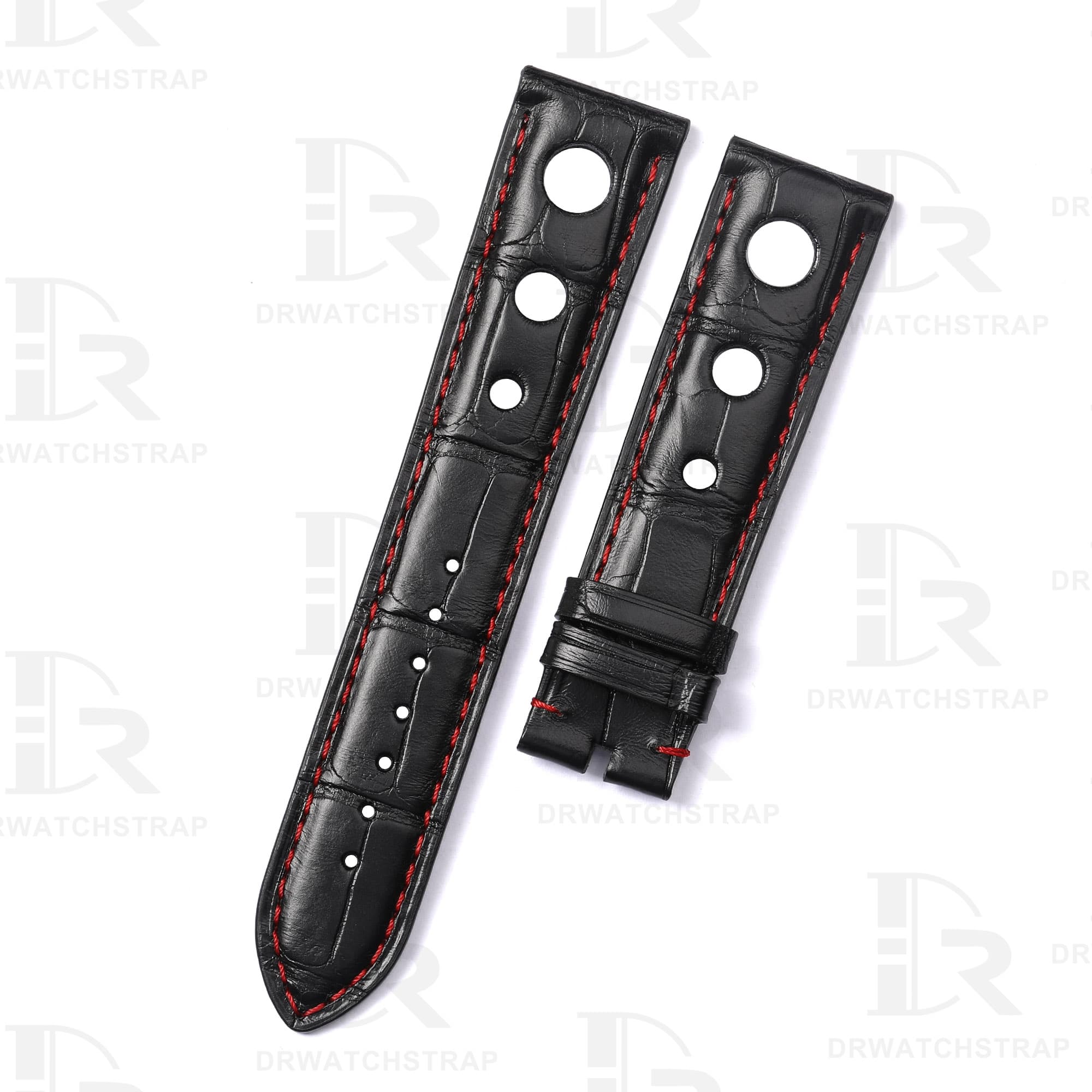 Custom Black American Alligator Leather watch strap for Chopard Mille Miglia with 3 holes 19mm 20mm 23mm Handmade watchbands for sale (6)