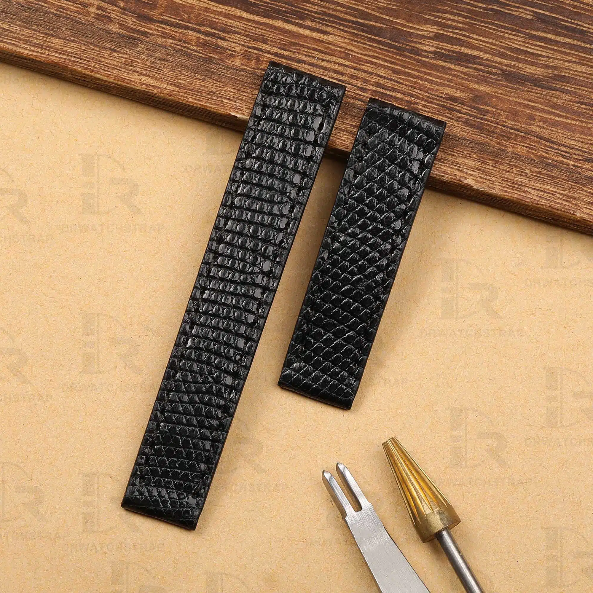 Custom Lizard leather vintage cartier watch leather strap handcrafted Black watch straps for sale (1)