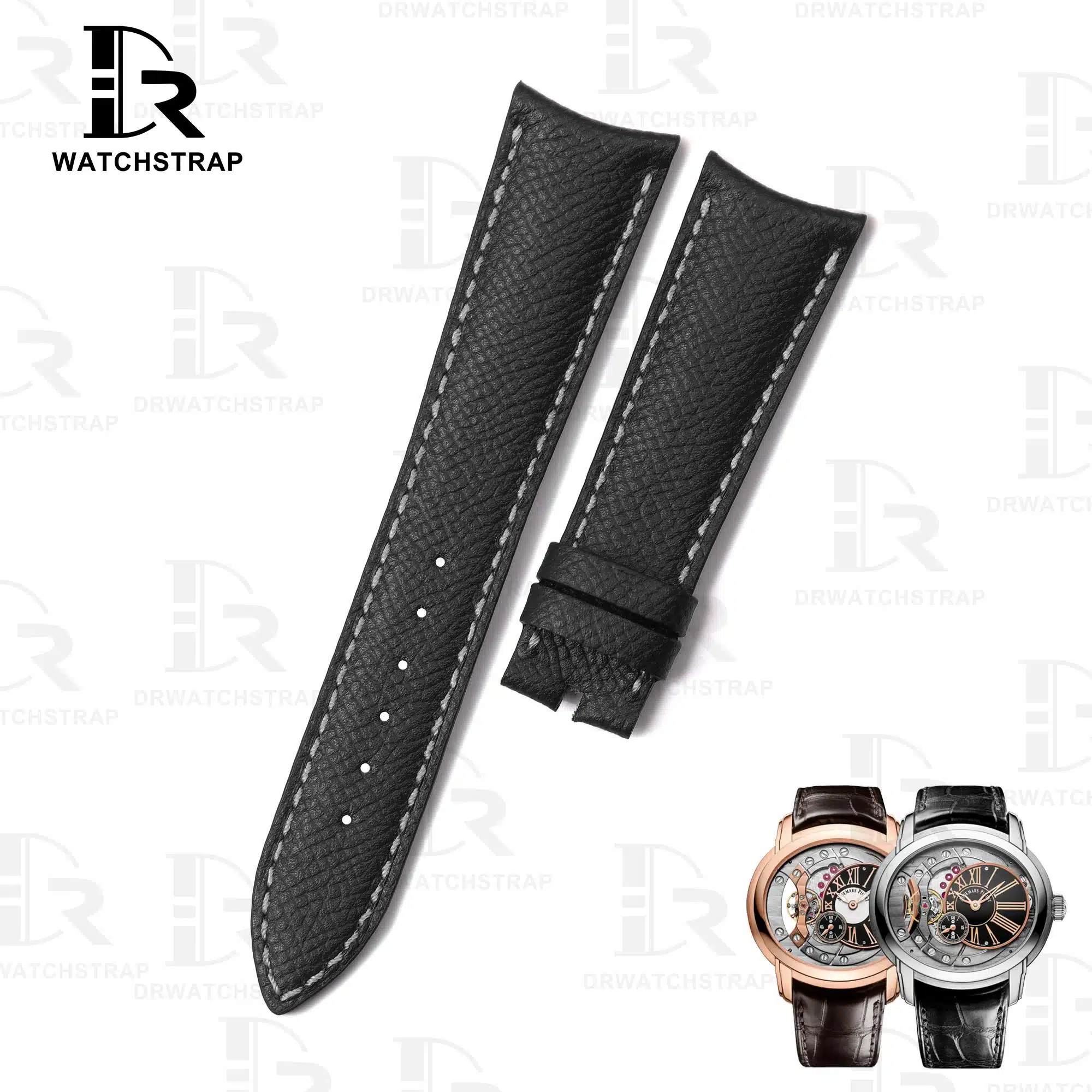 Buy Curved End custom Black Epsom leather watch band for Audemars Piguet Millenary Handmade ap leather strap for sale (1)