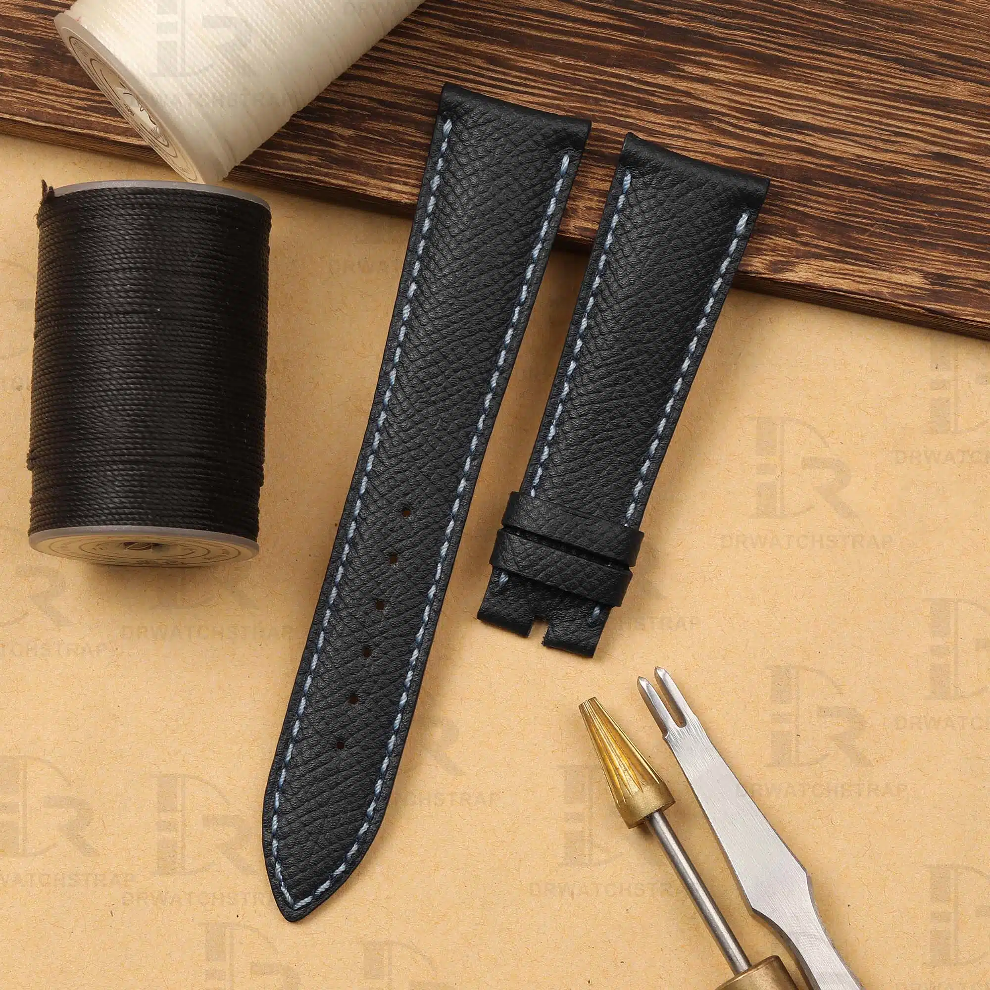 Buy Curved End custom Black Epsom leather watch straps for Audemars Piguet Millenary Handmade ap leather strap for sale