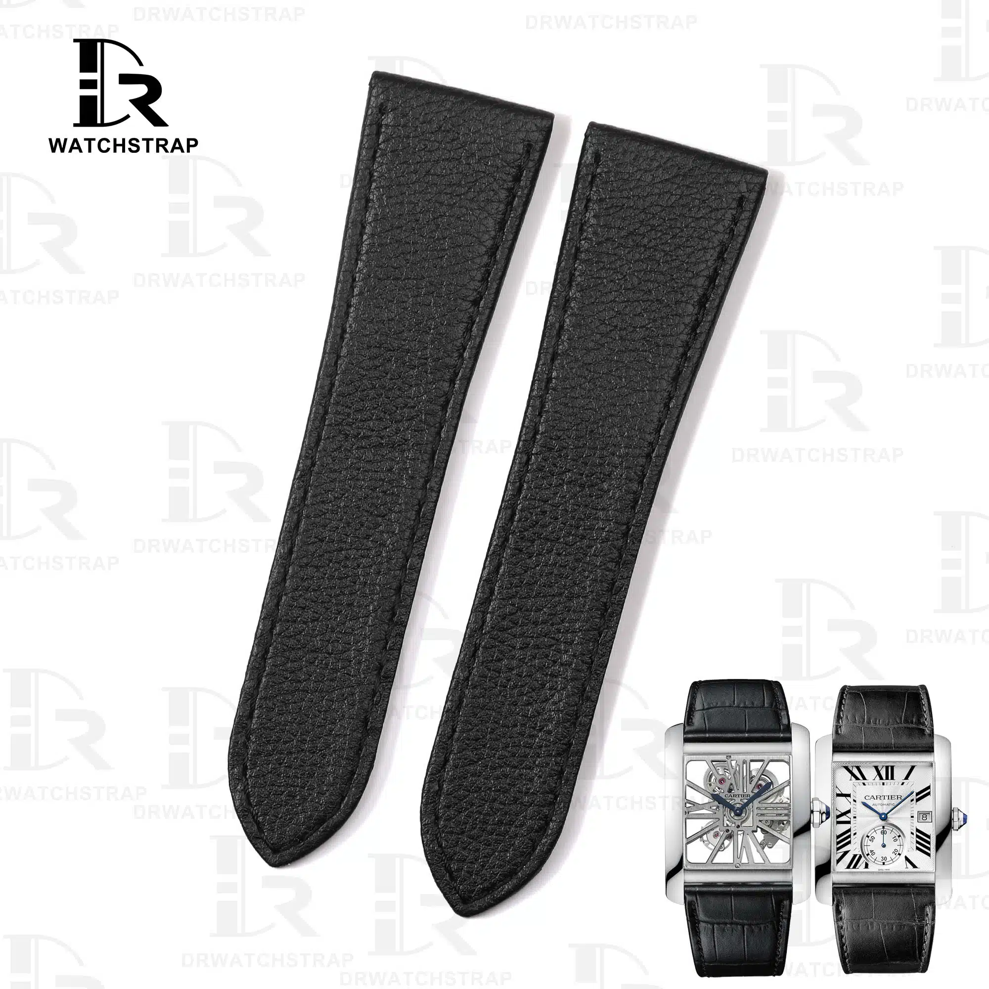 Buy Custom Black Calf leather watch band for Custom Cartier Tank MC strap handmade straps for sale (1)