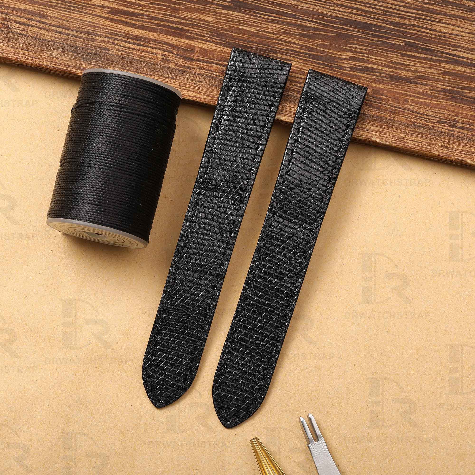 Buy Custom Cartier Santos Galbee Black Lizard leather strap 14mm 16mm 18mm 19mm handmade watch straps for sale