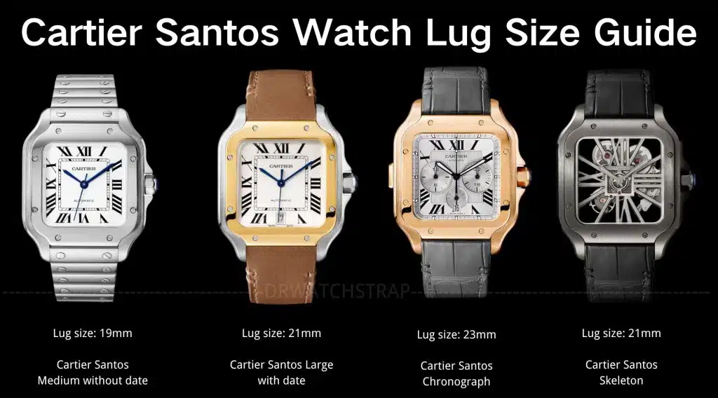 Cartier Santos Large Medium Chronograph Watch Band Strap Lug Size Guide