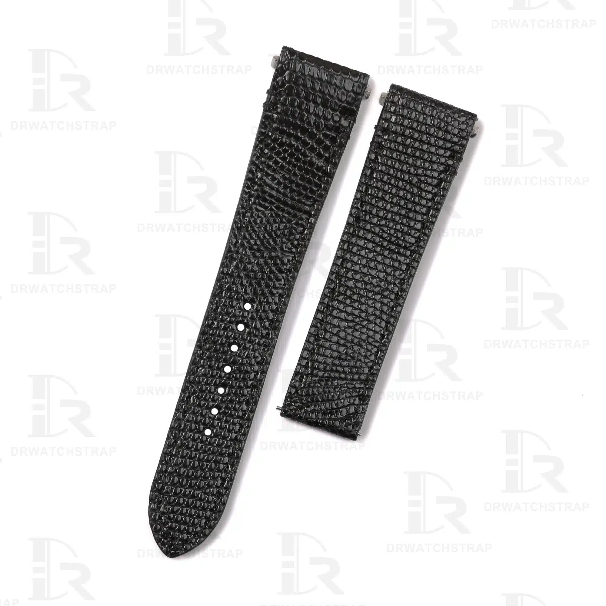 Custom Black Lizard leather watchband Cartier Santos leather strap 19mm 21mm Handmade straps for sale (1)