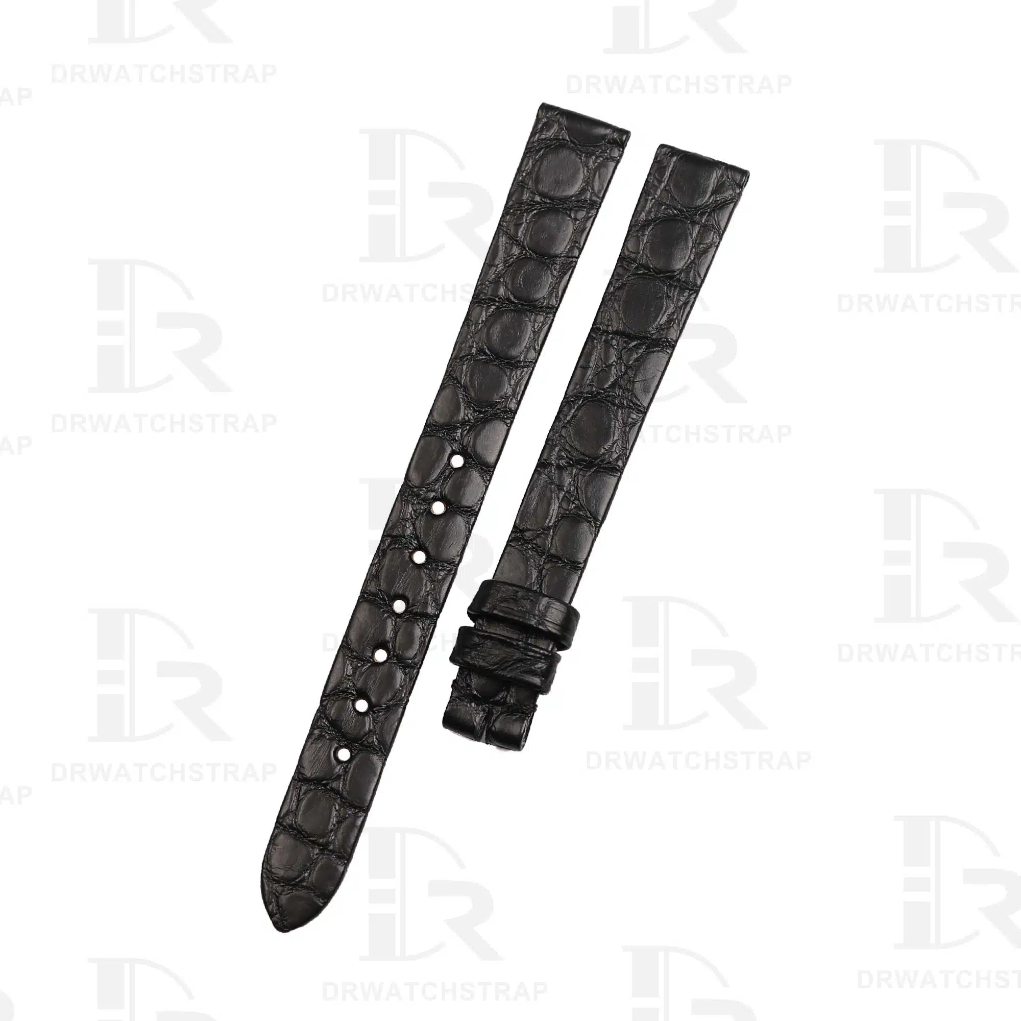 Custom Black Round scale Alligator Cartier mini Baignoire Vintage Replacement Strap Handmade watchbands for sale