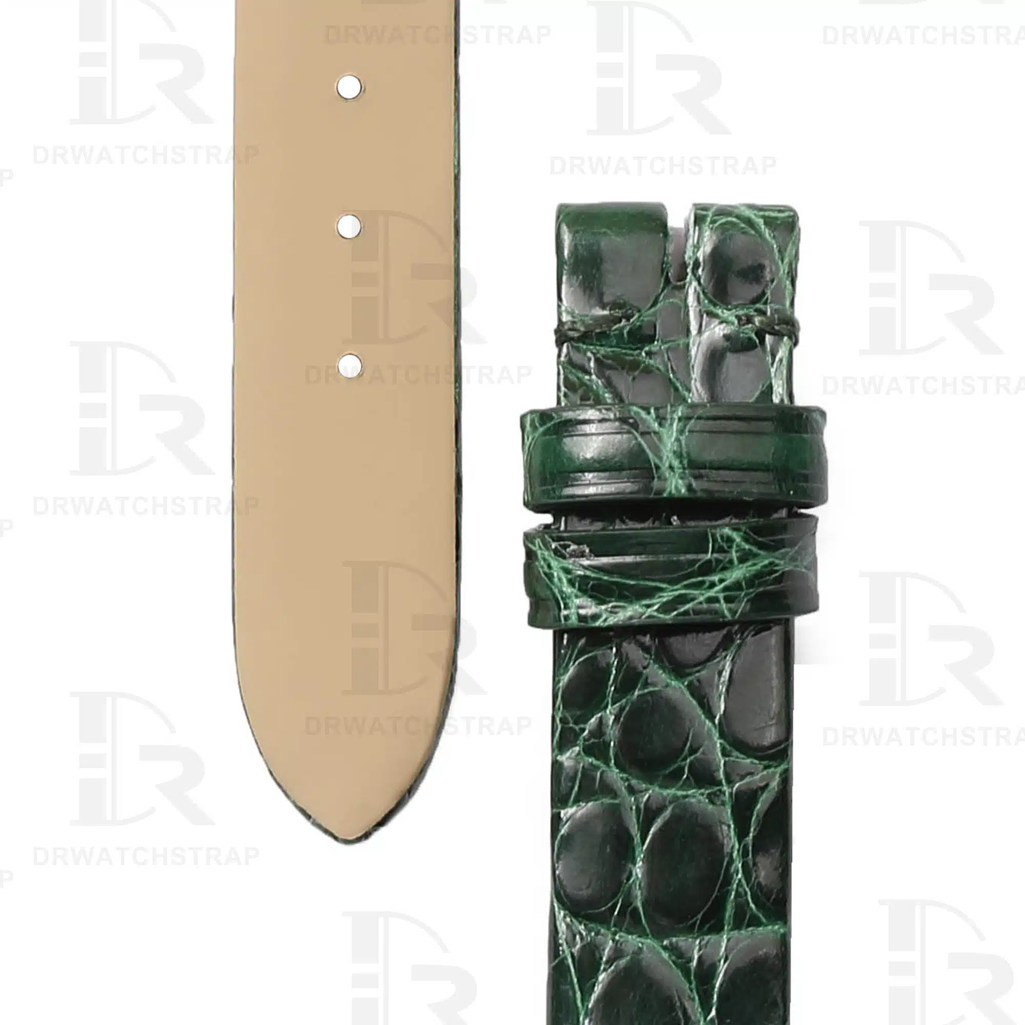 Custom Green Round scale Alligator Cartier mini Baignoire Vintage Replacement Strap Handmade watch bands for sale (3)