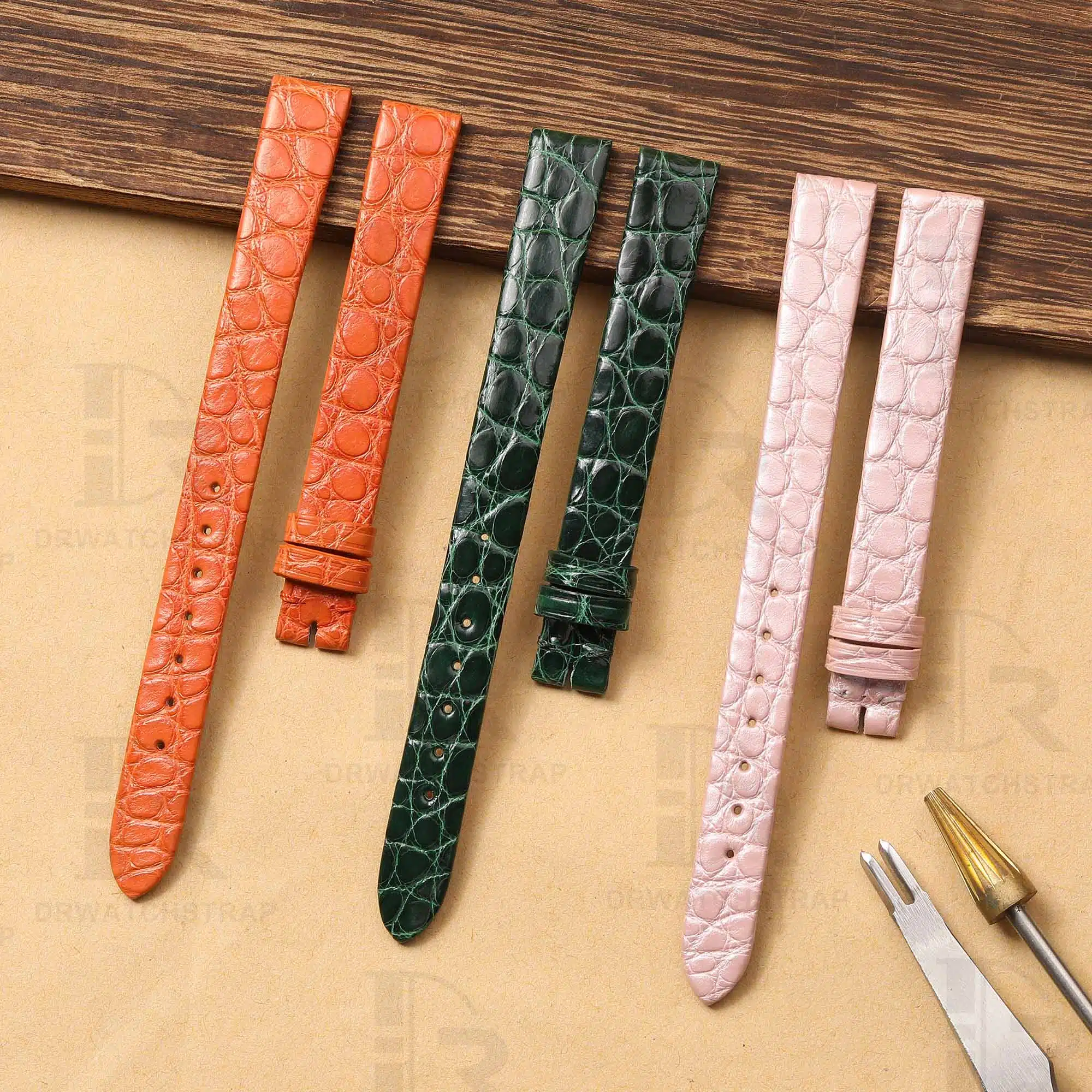 Custom Orange Round scale Alligator Cartier mini Baignoire Vintage Replacement Strap Handmade watchbands for sale (2)