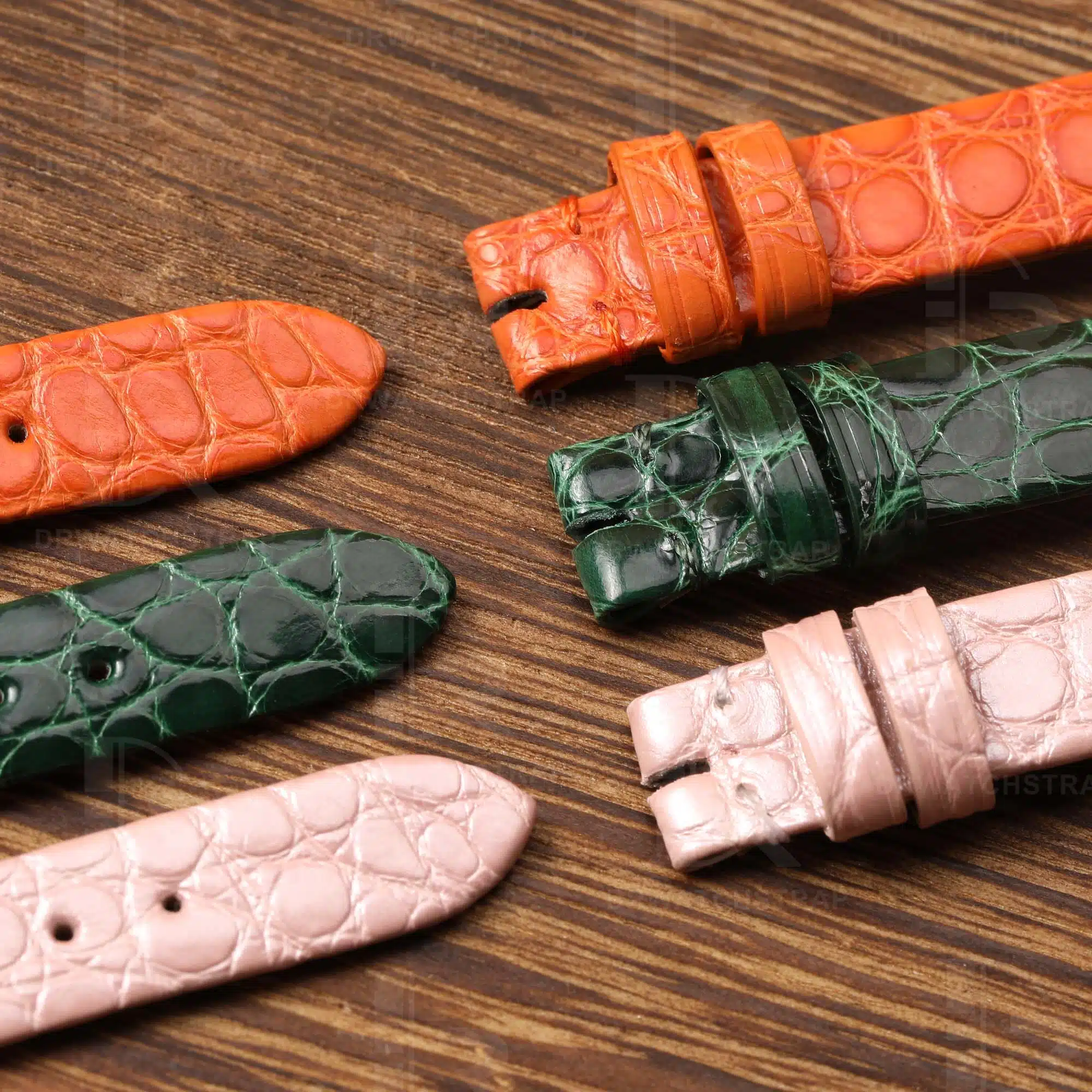 Custom Pink Round scale Alligator Cartier mini Baignoire Vintage Replacement Strap Handmade watch straps for sale (3)