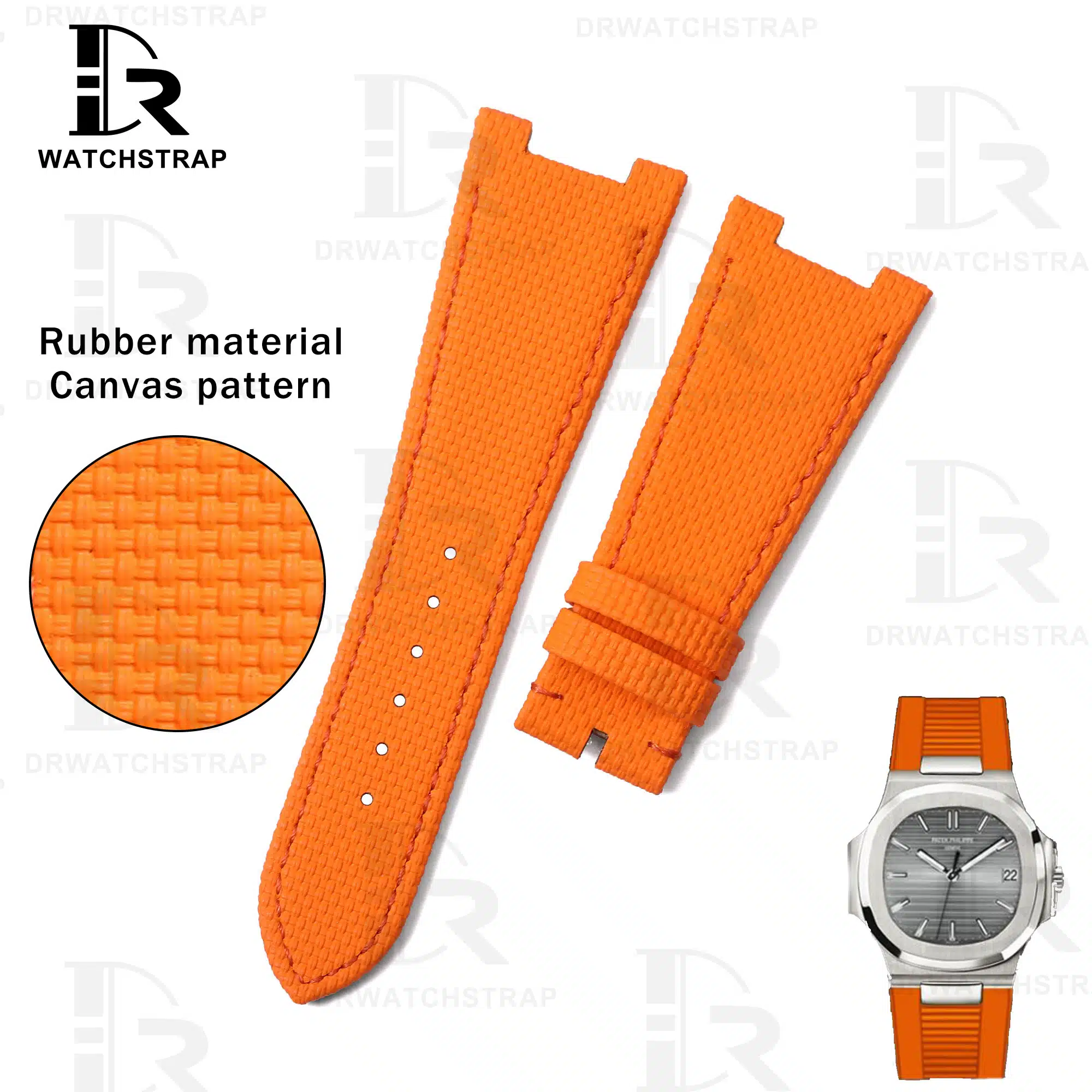 Custom Replacement Patek Philippe nautilus Rubber Material Canvas Pattern strap 5711 5712 7010 Handmade Orange watch band for sale (1)